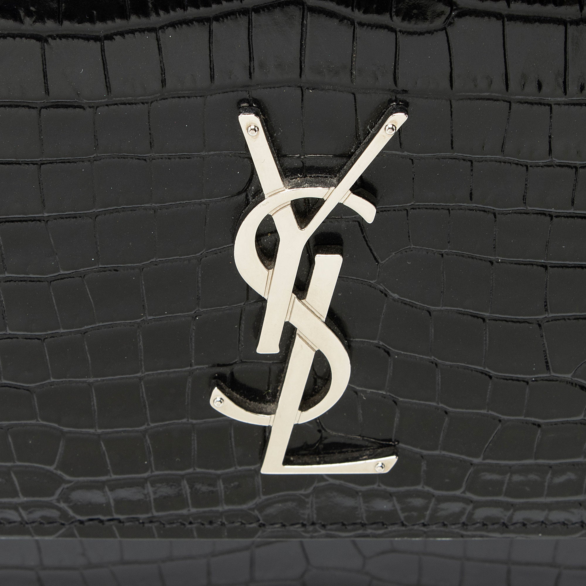 Saint Laurent Croc Embossed Leather Monogram Sunset Medium Shoulder Bag