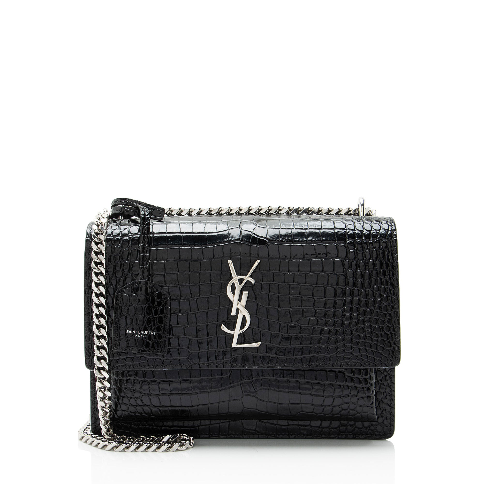 Saint Laurent Croc Embossed Leather Monogram Sunset Medium Shoulder Bag