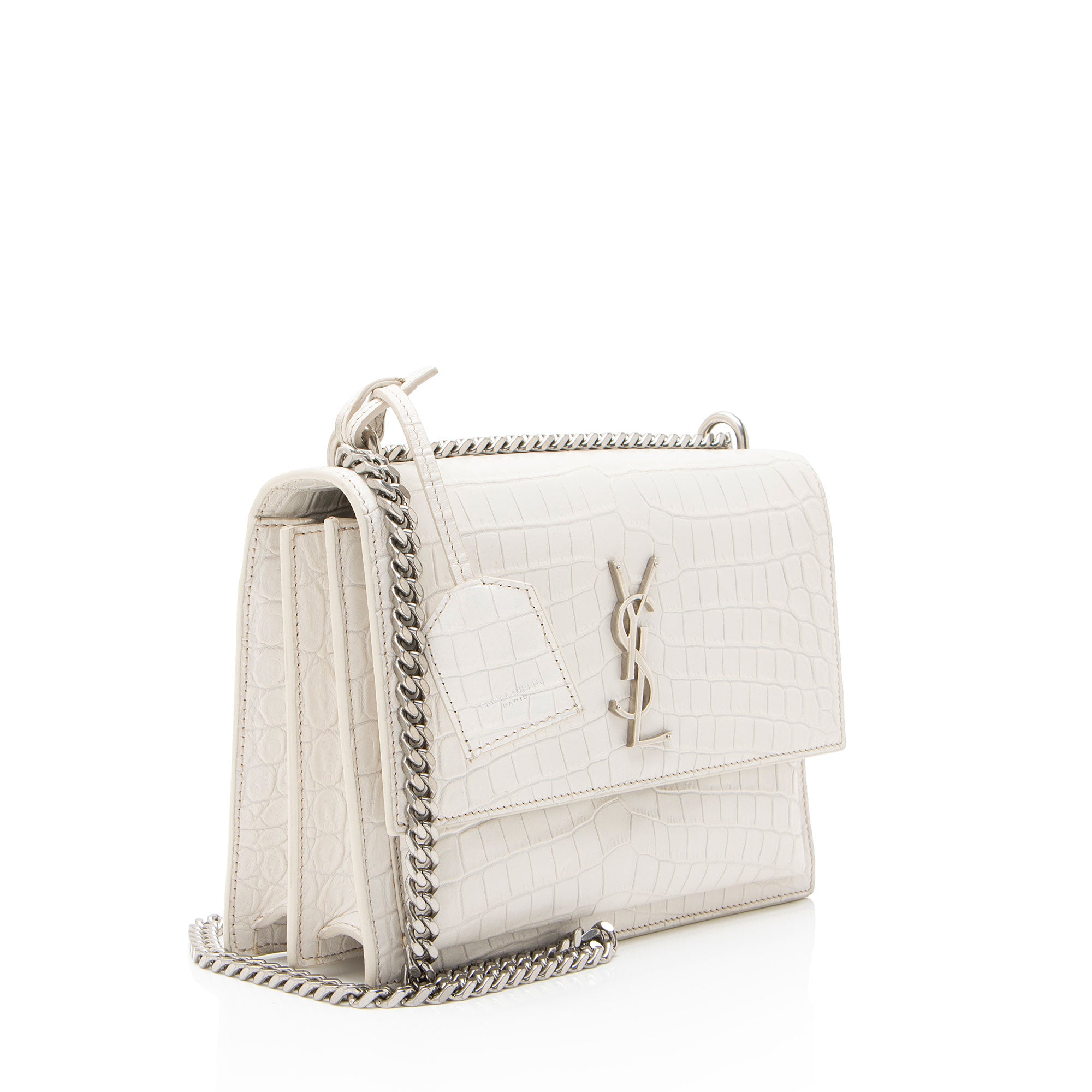 Saint Laurent Croc Embossed Leather Monogram Sunset Medium Shoulder Bag