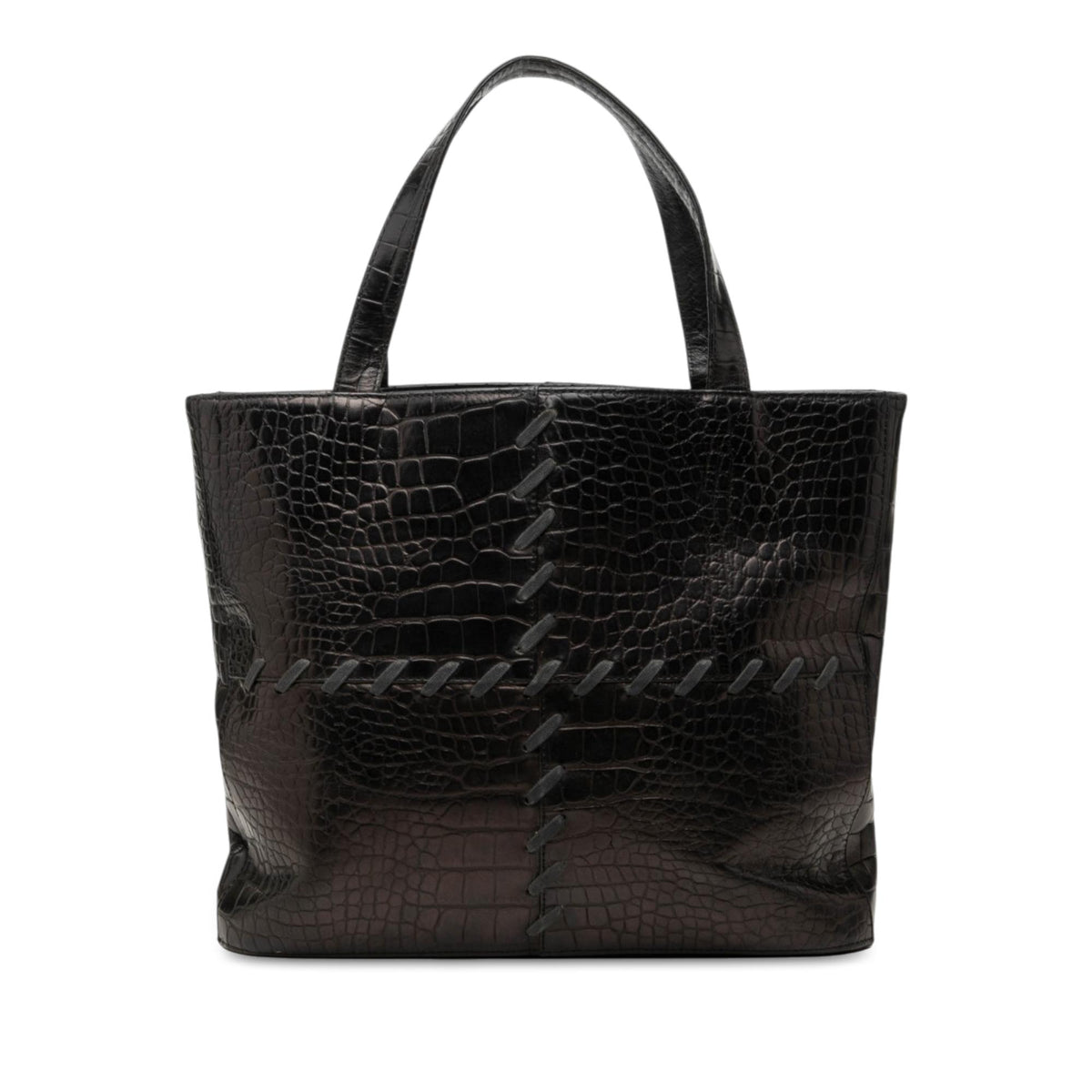 Saint Laurent Croc Embossed Leather Tote