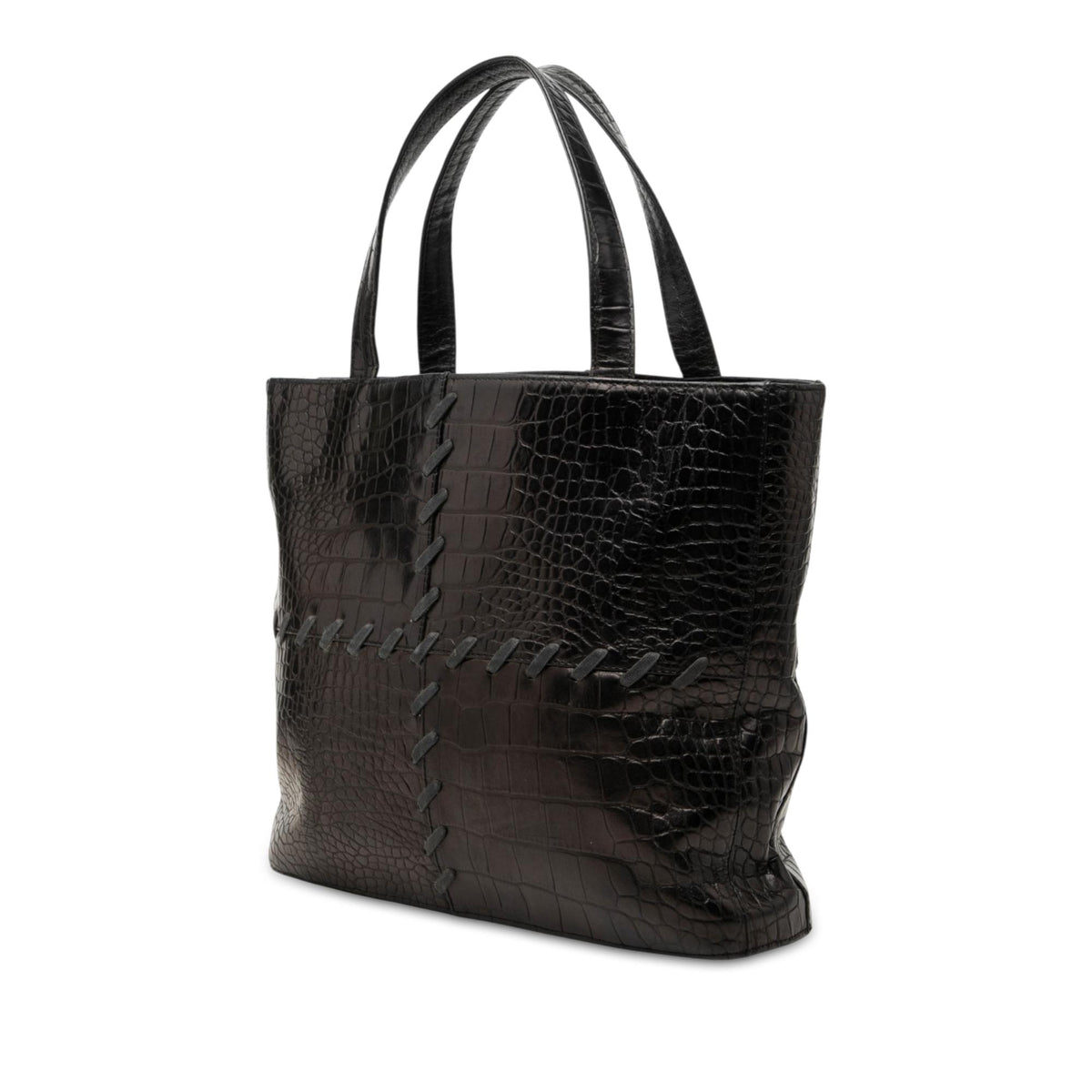 Saint Laurent Croc Embossed Leather Tote