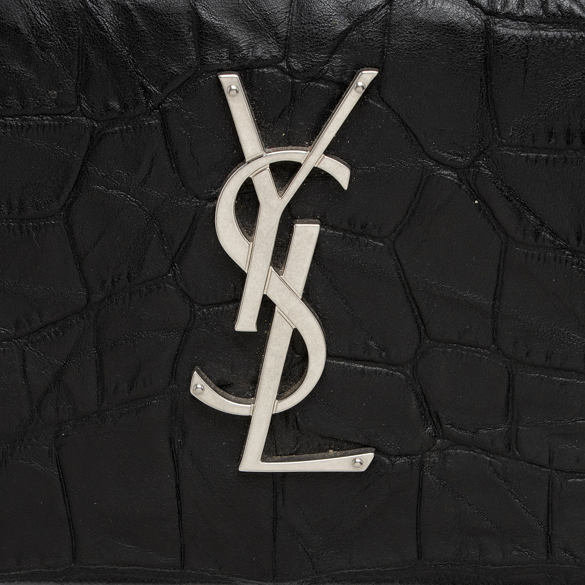 Saint Laurent Croc Embossed Leather West Hollywood Fold Over Clutch