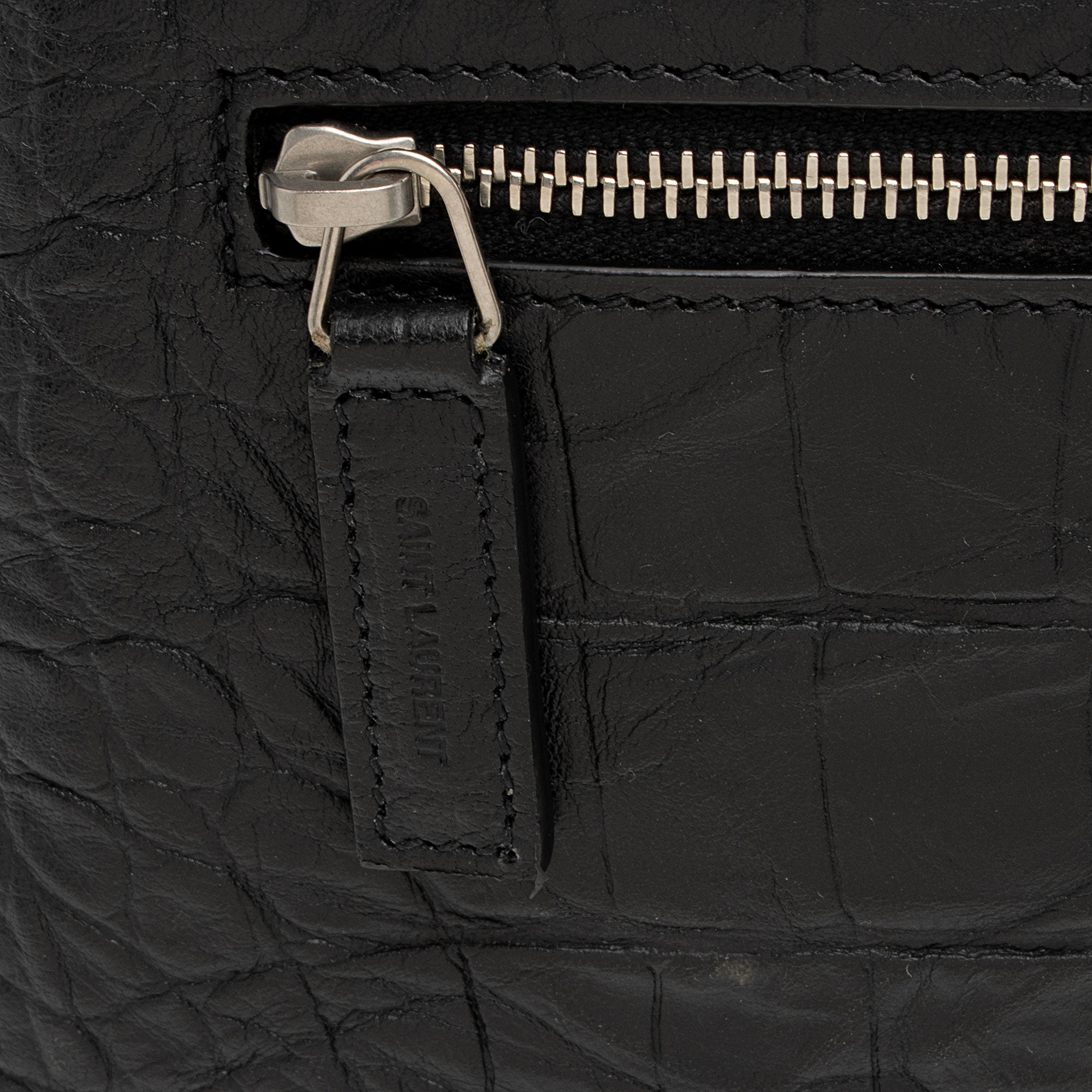 Saint Laurent Croc Embossed Leather West Hollywood Fold Over Clutch
