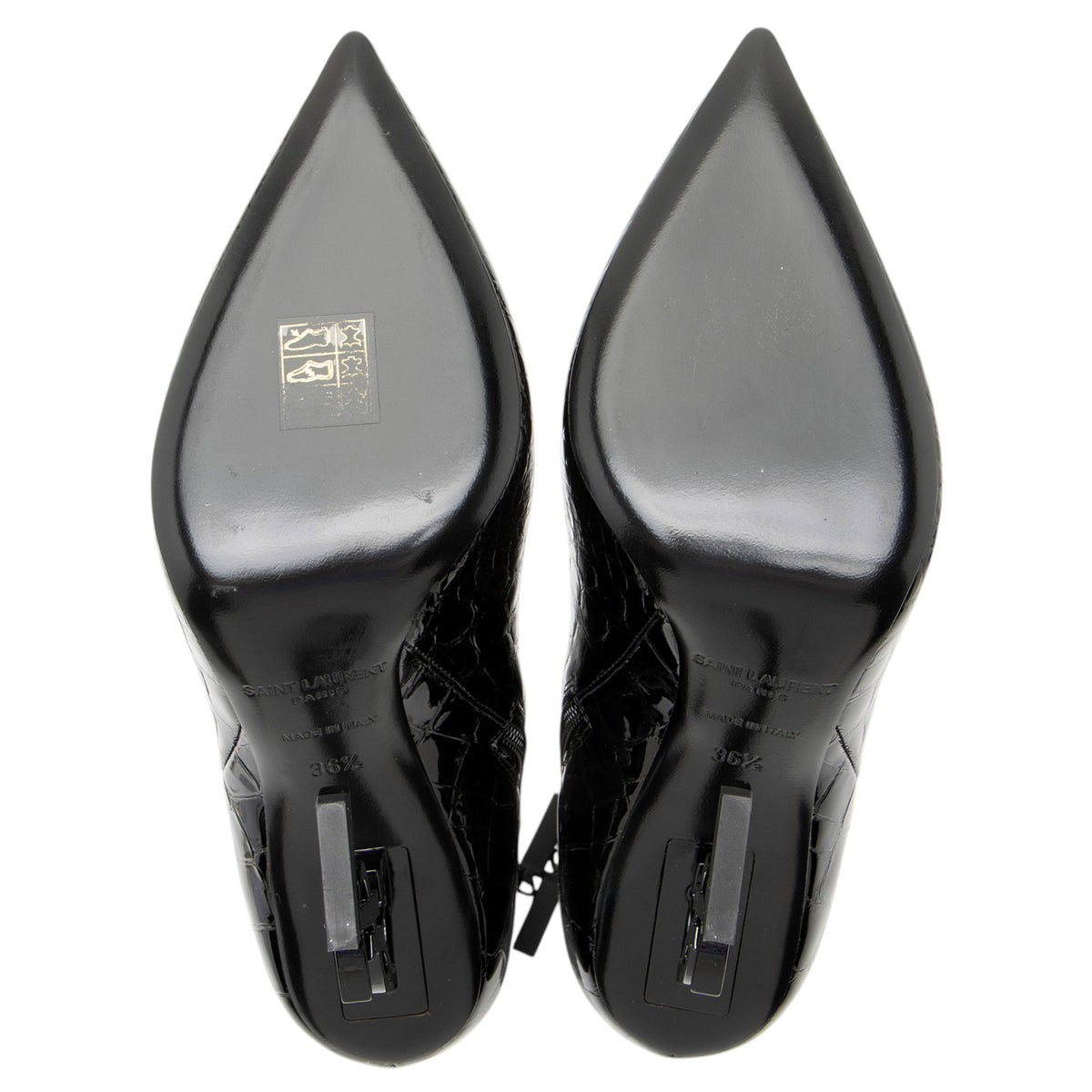Saint Laurent Croc Embossed Leather Opyum Booties - Size 6.5 / 36.5