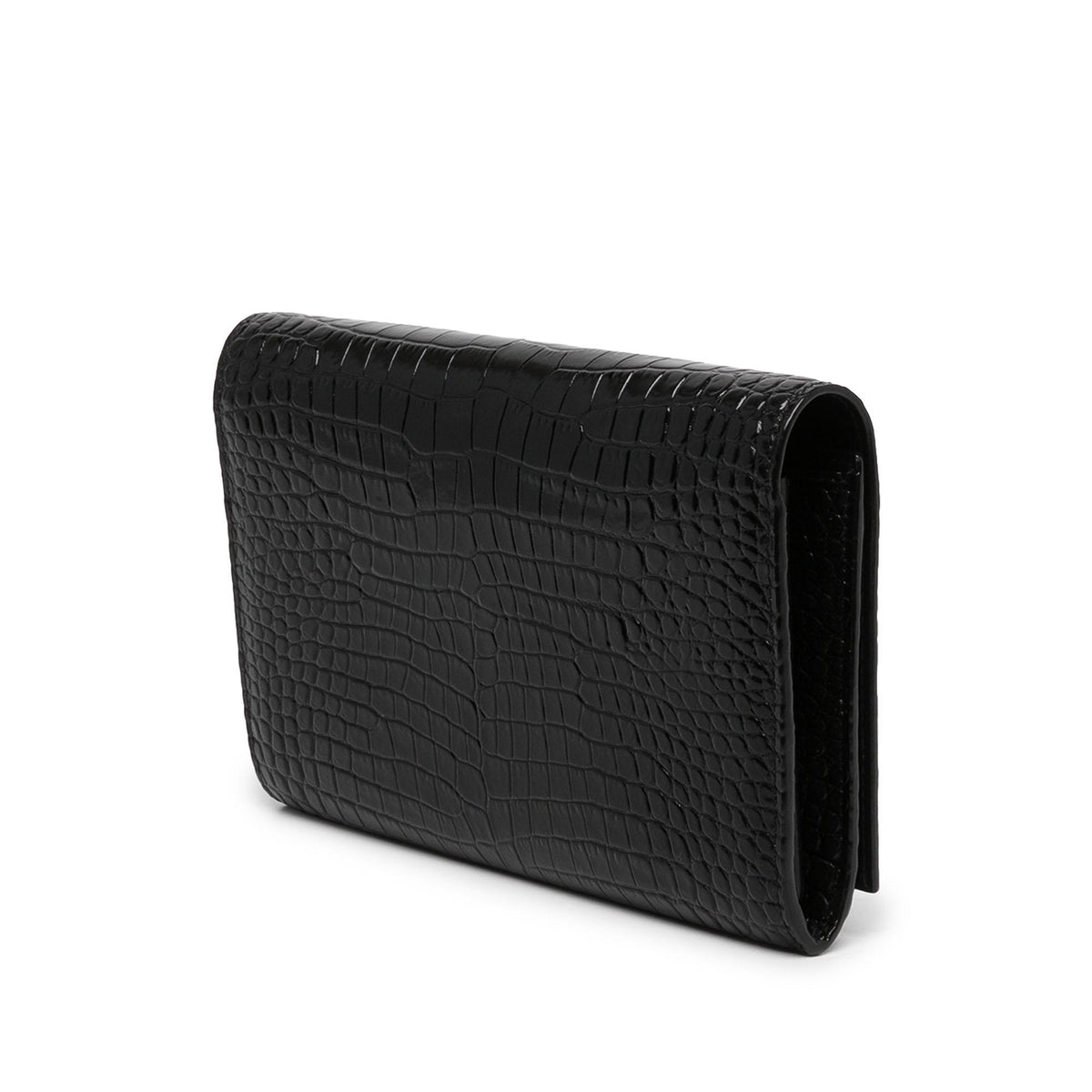 Saint Laurent Croc Embossed Patent Cassandre Wallet On Chain
