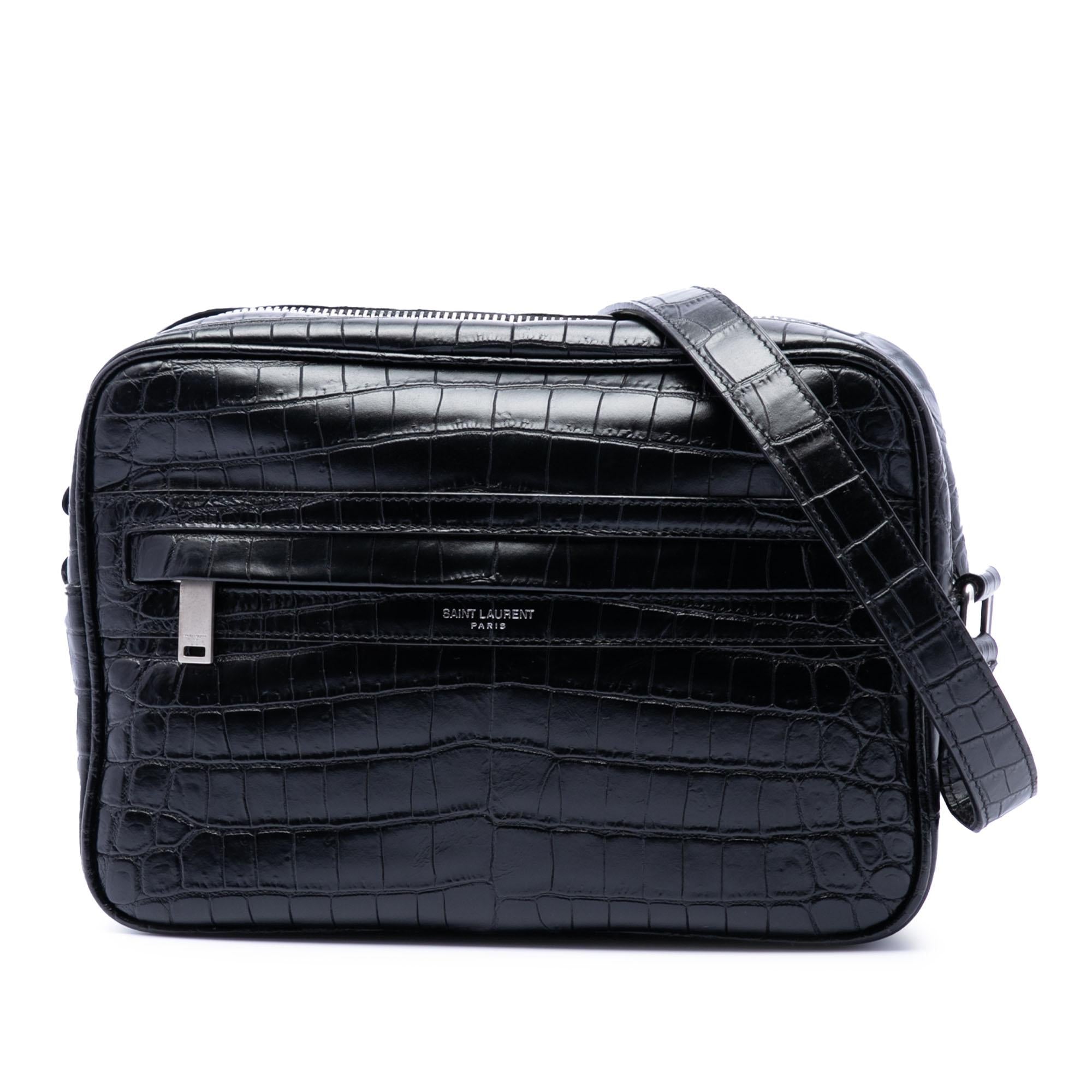 Saint Laurent Crocodile Embossed Leather Camp Camera Bag