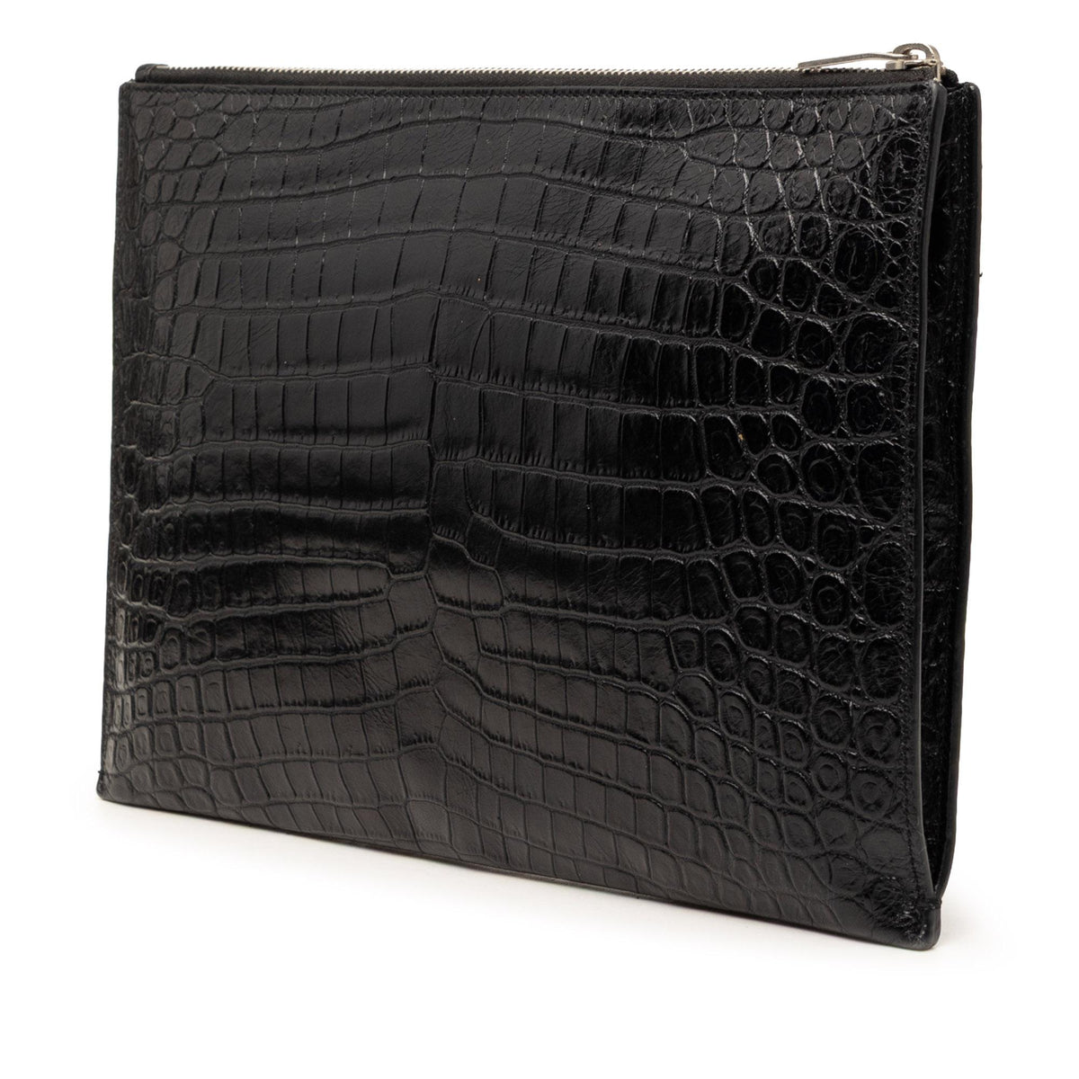 Saint Laurent Crocodile Embossed Leather Zipped Tablet Holder
