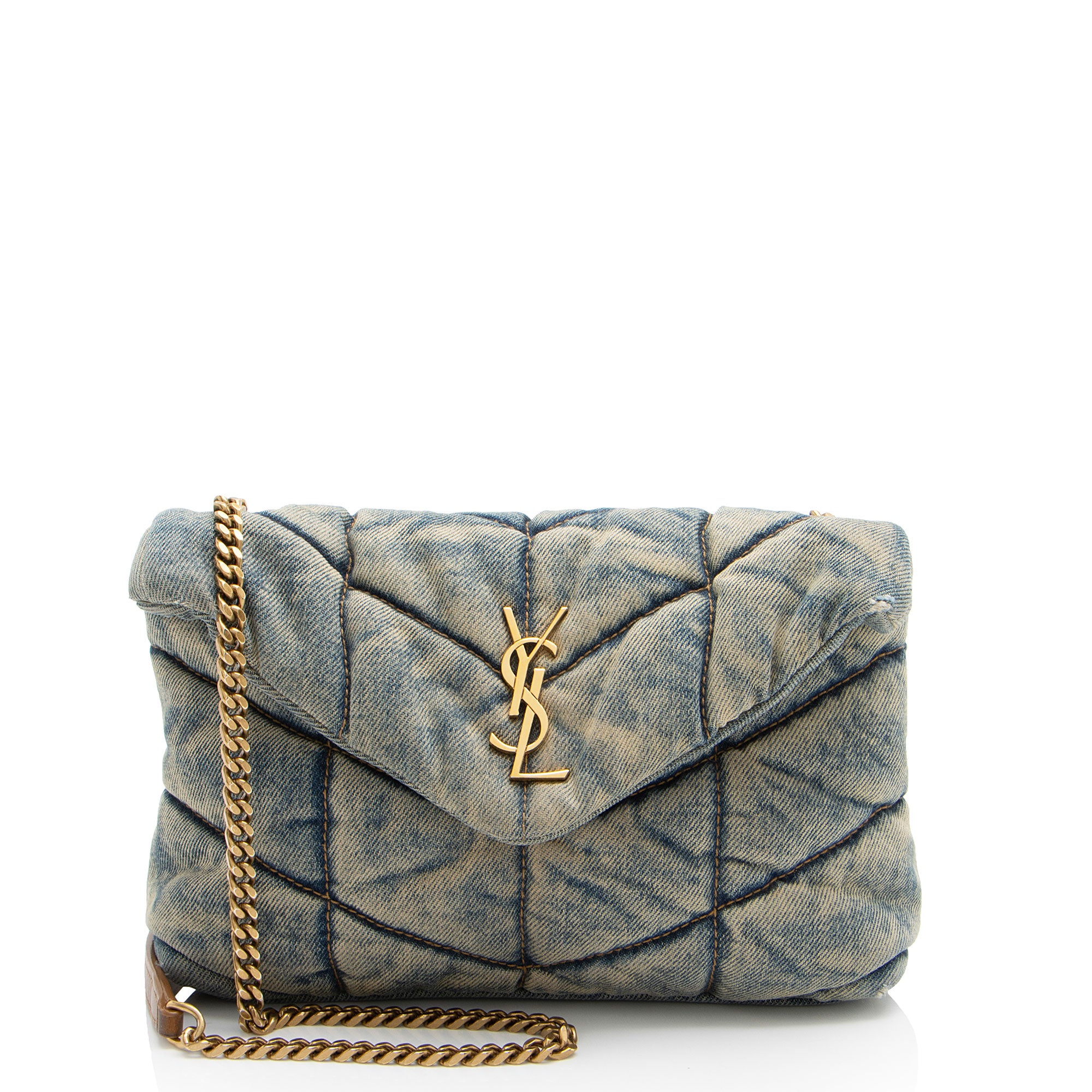 Saint Laurent Denim Monogram Puffer LouLou Shoulder Bag (SHF-StqMjt)