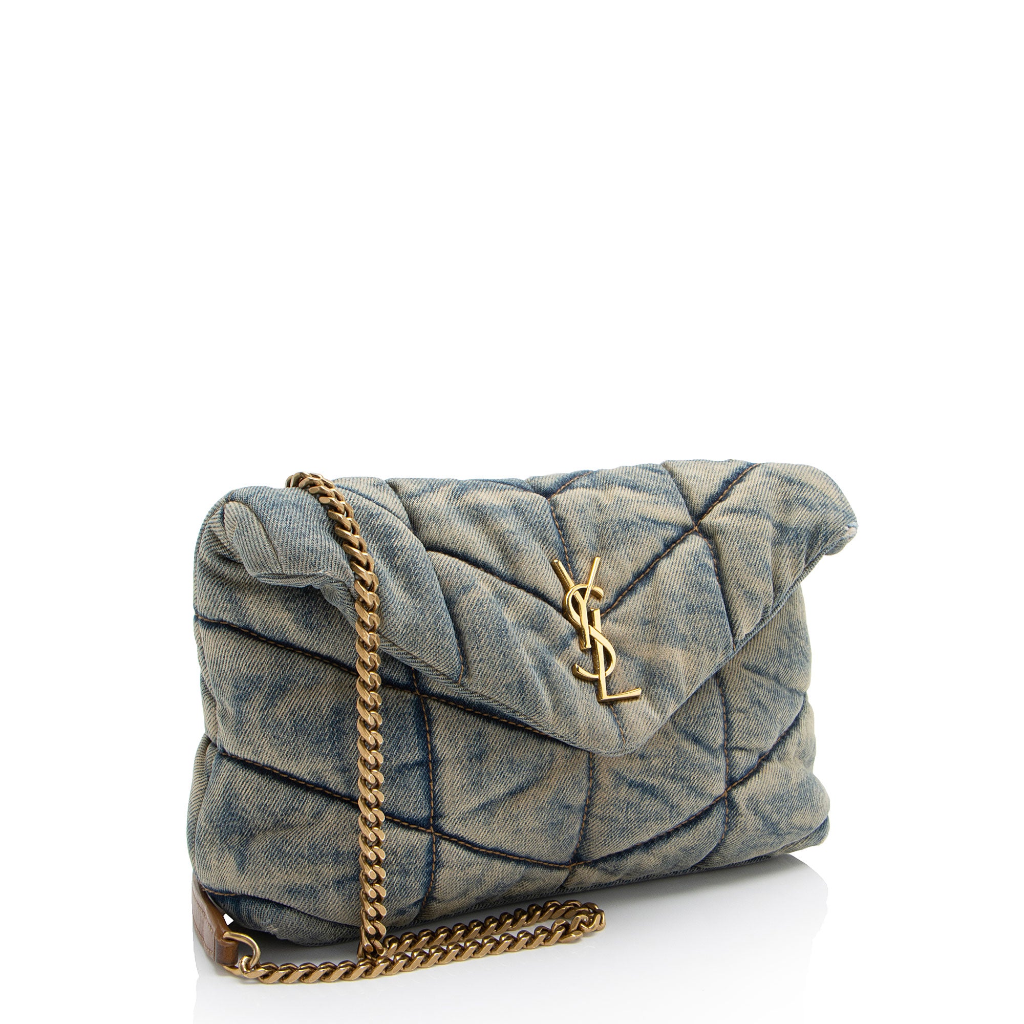 Saint Laurent Denim Monogram Puffer LouLou Shoulder Bag (SHF-StqMjt)