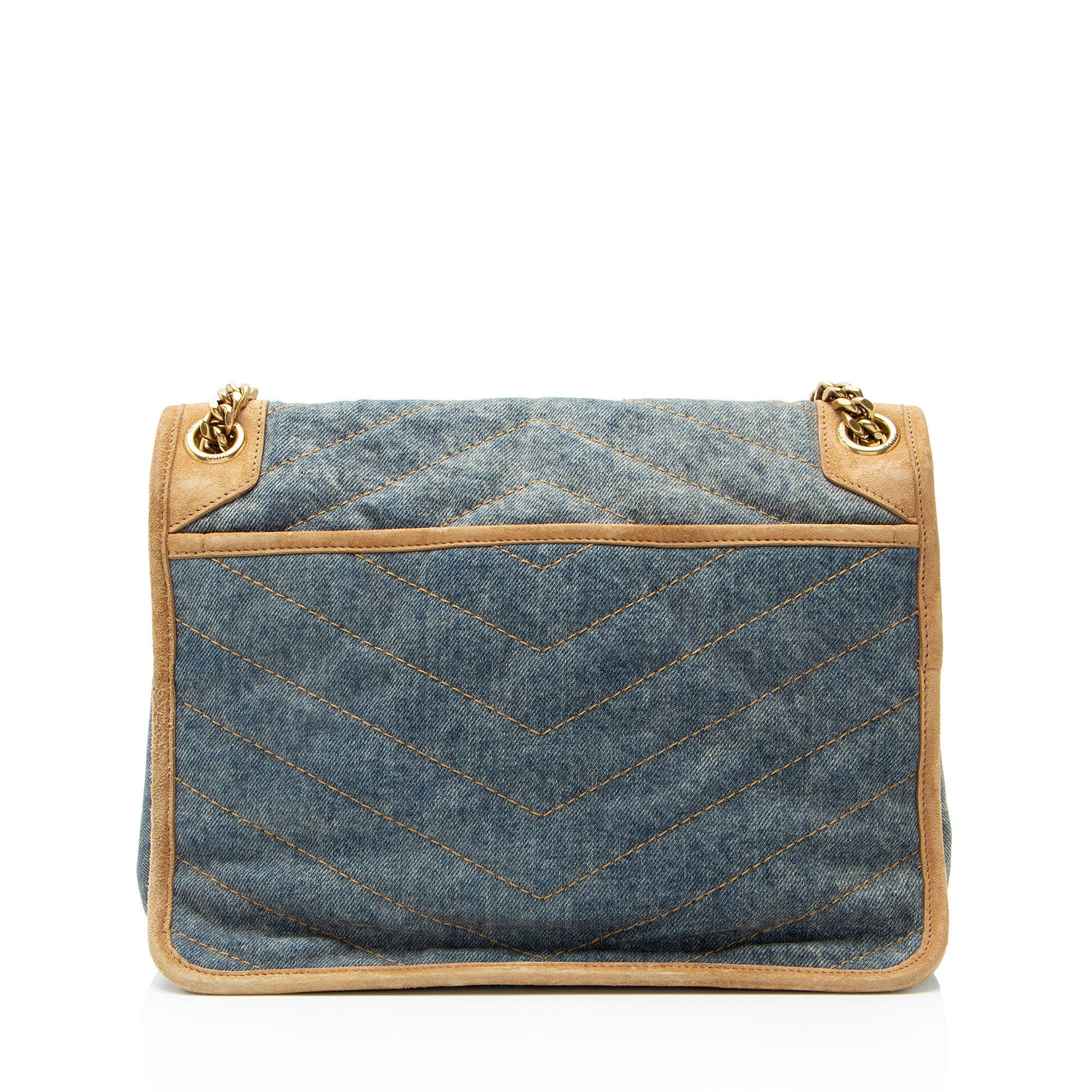 Saint Laurent Denim Suede Monogram Niki Medium Shoulder Bag