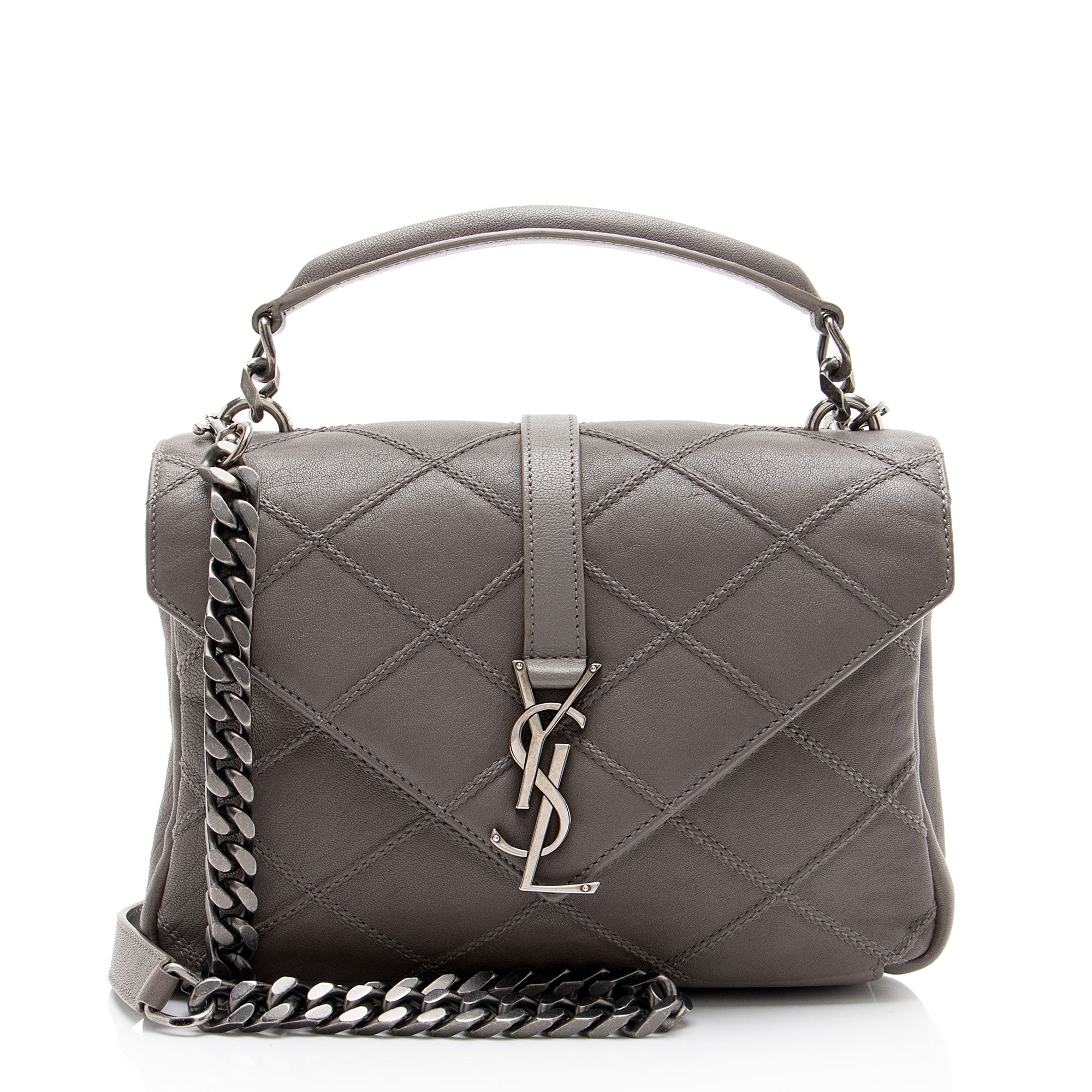 Saint Laurent Diamond Quilted Leather Monogram College Medium Shoulder Bag