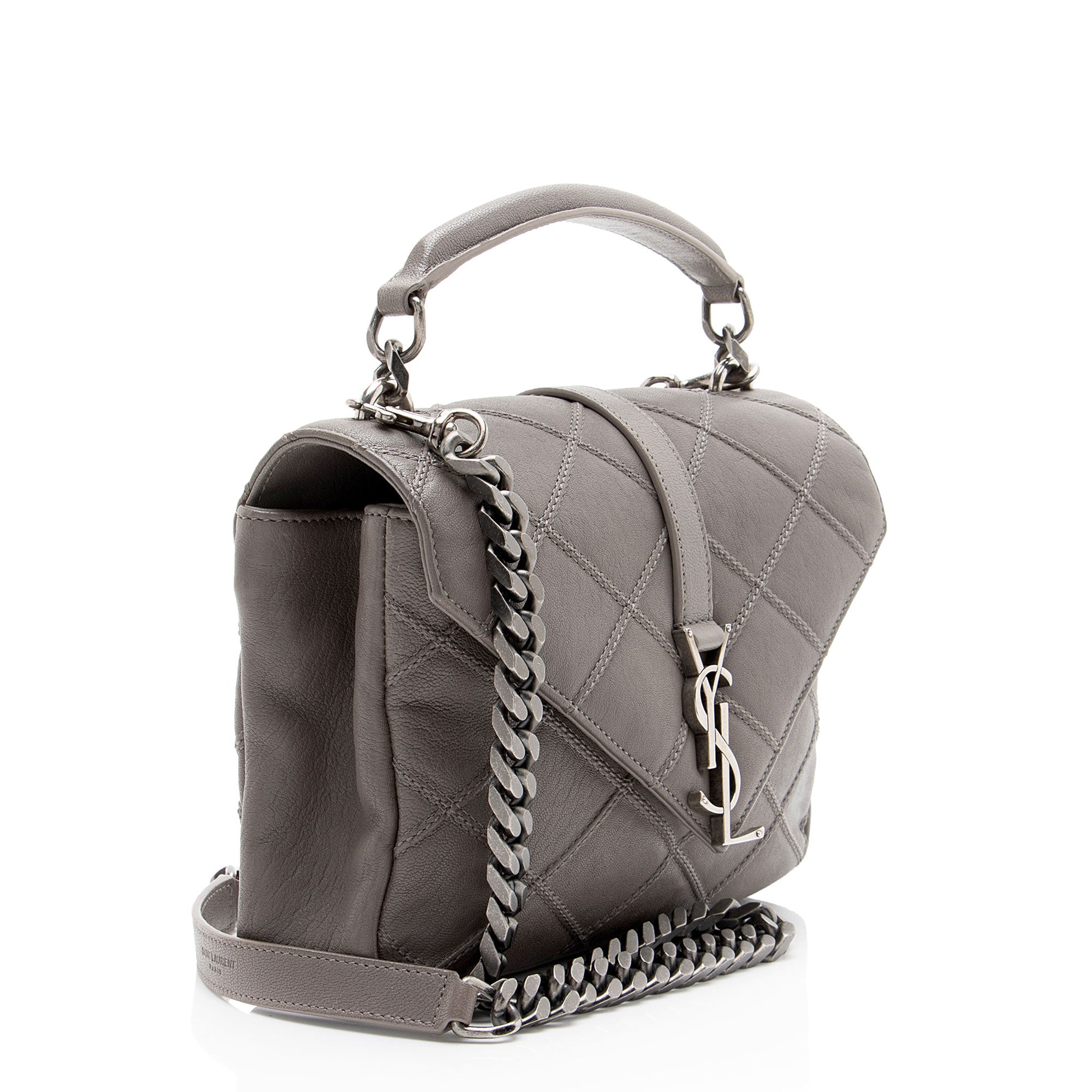 Saint Laurent Diamond Quilted Leather Monogram College Medium Shoulder Bag