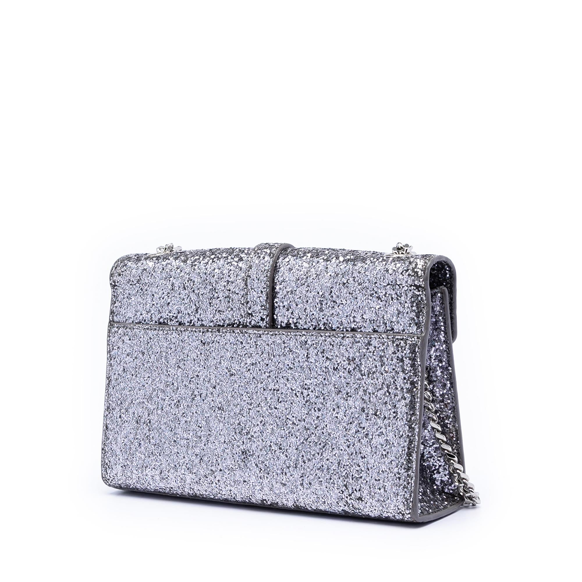 Saint Laurent Glitter Galactica Leather Monogram Envelope Chain Wallet
