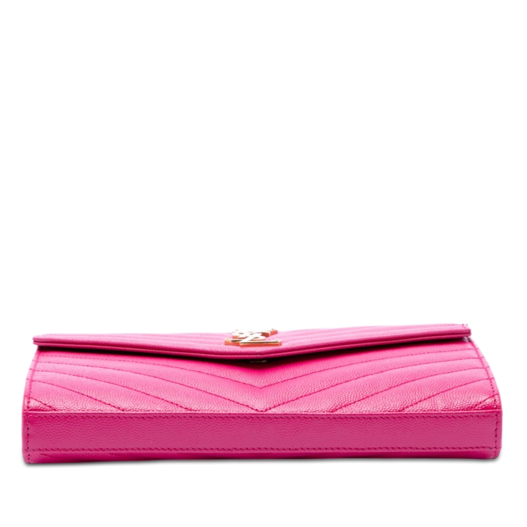 Saint Laurent Grain De Poudre Chevron Monogram Envelope Chain Wallet
