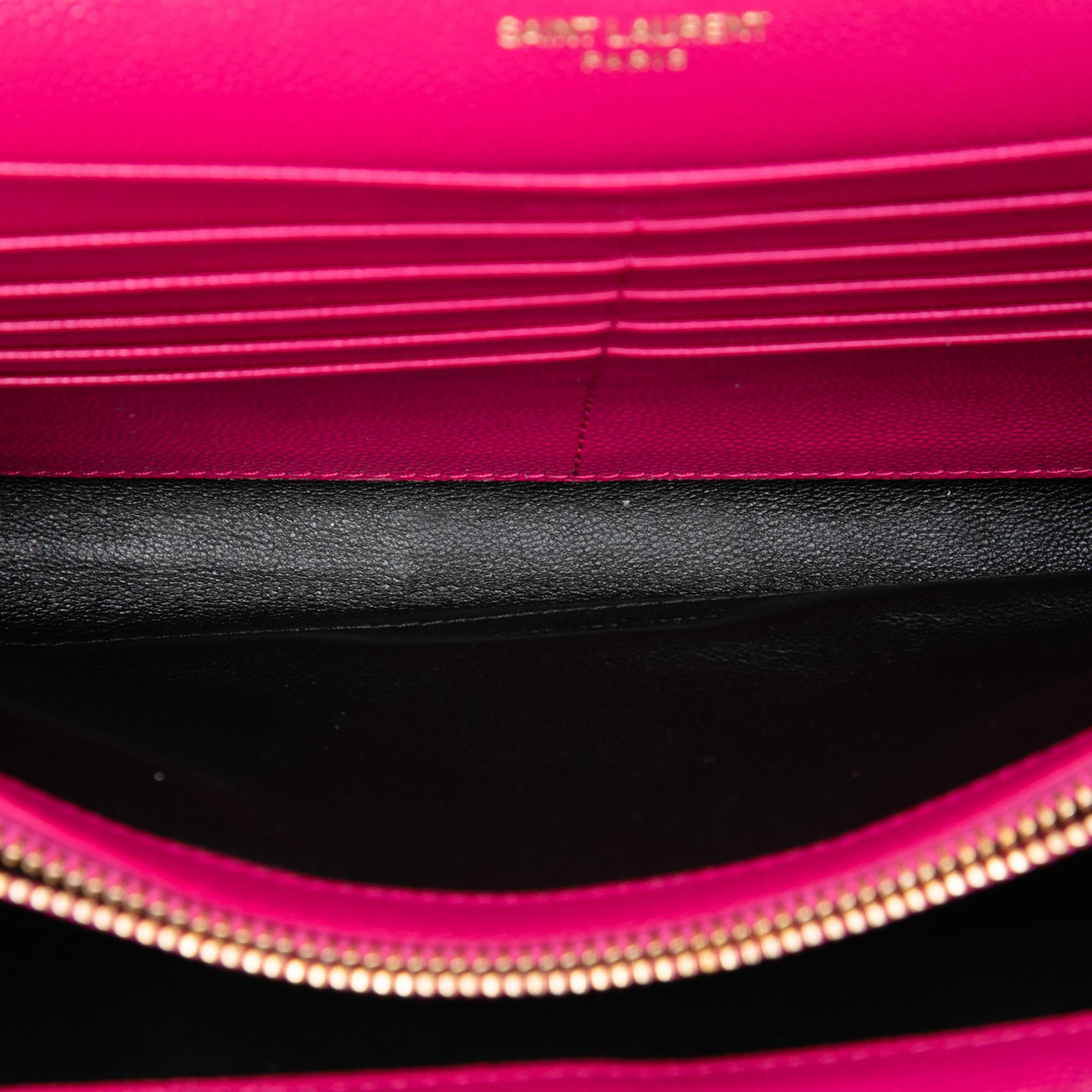 Saint Laurent Grain De Poudre Chevron Monogram Envelope Chain Wallet