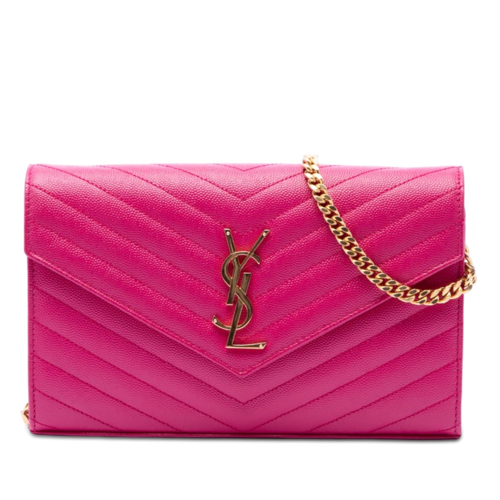 Saint Laurent Grain De Poudre Chevron Monogram Envelope Chain Wallet