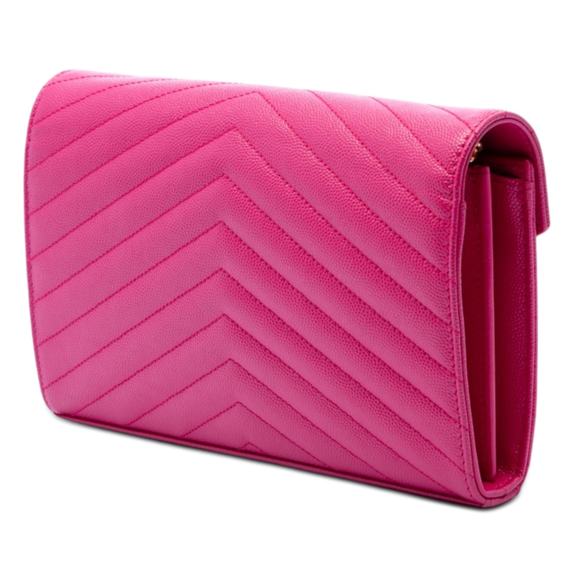 Saint Laurent Grain De Poudre Chevron Monogram Envelope Chain Wallet