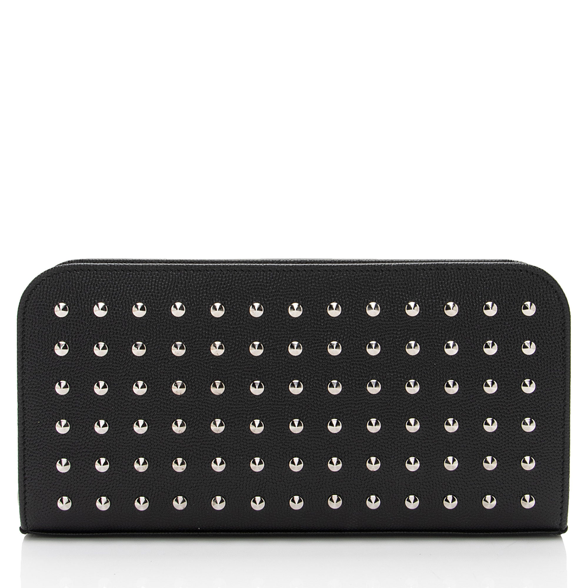 Saint Laurent Grain de Poudre Studded Marquage Zip Around Wallet (SHF-lHofWv)