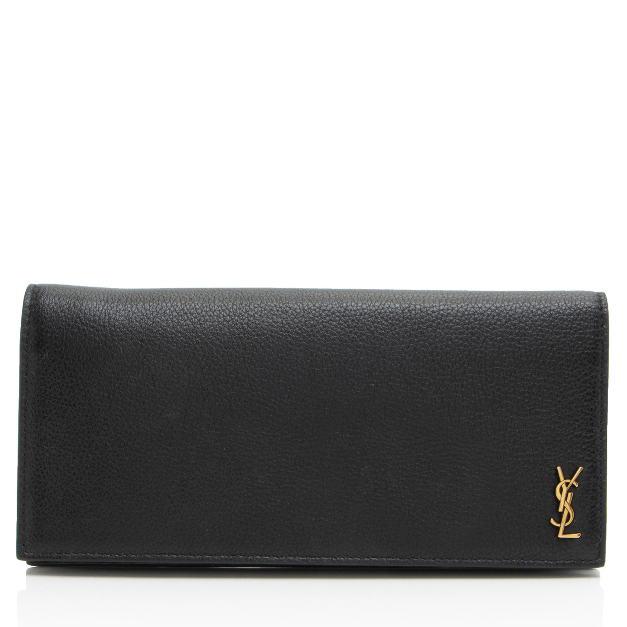 Saint Laurent Grained Leather Tiny Cassandre Flat Long Wallet