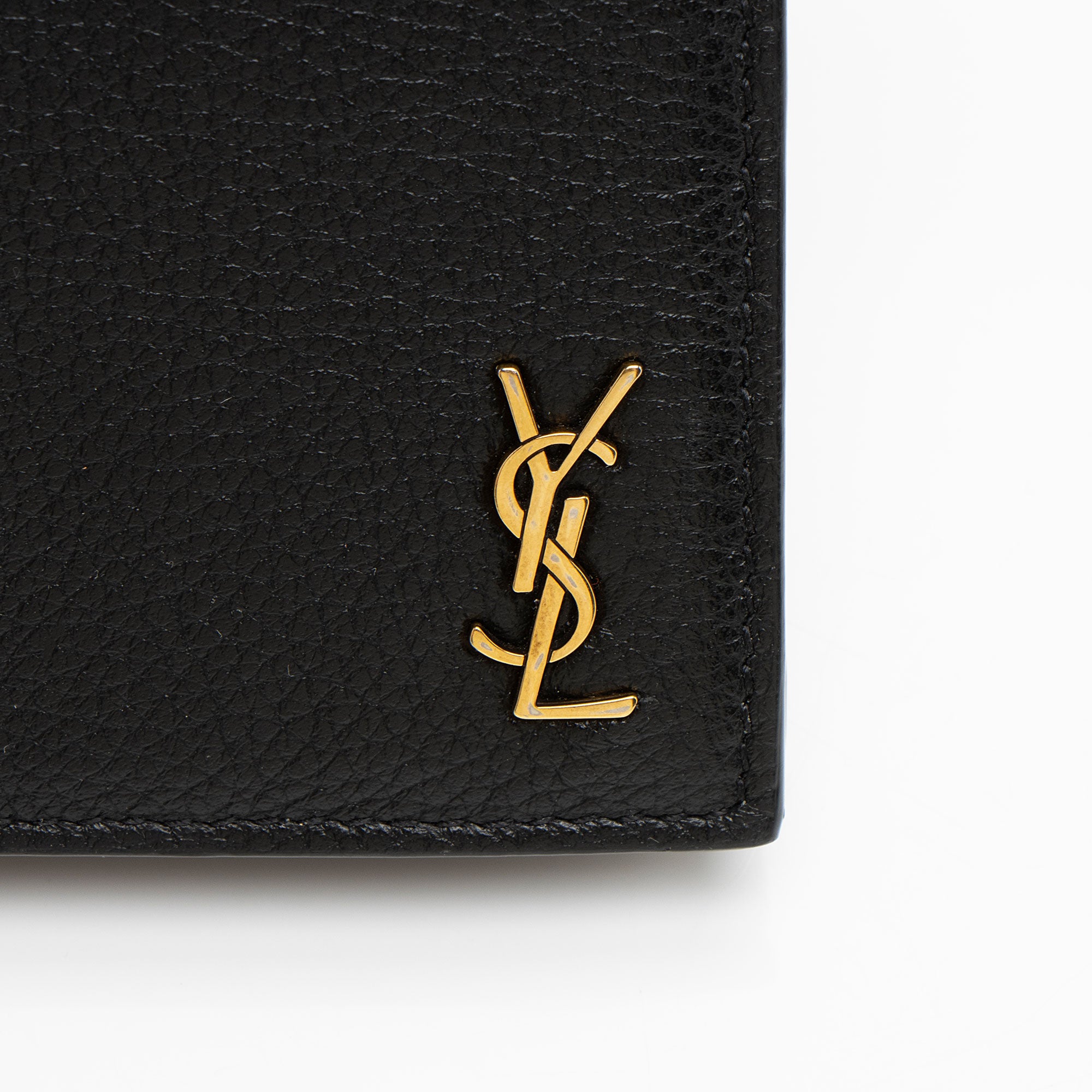 Saint Laurent Grained Leather Tiny Cassandre Flat Long Wallet