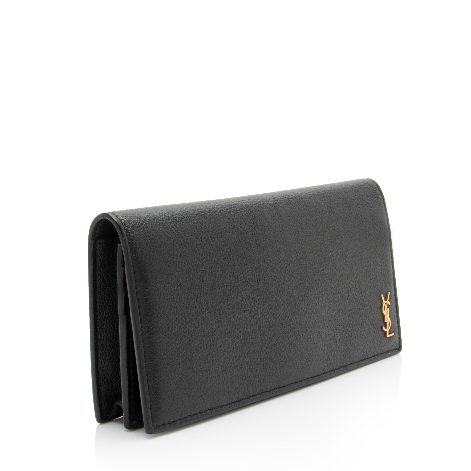 Saint Laurent Grained Leather Tiny Cassandre Flat Long Wallet