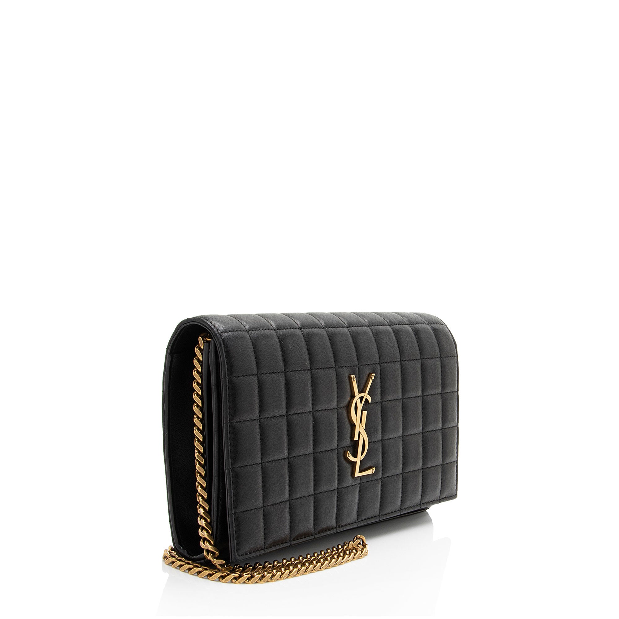 Saint Laurent Lambskin Matelasse Carre Monogram Cassandre Wallet on Chain