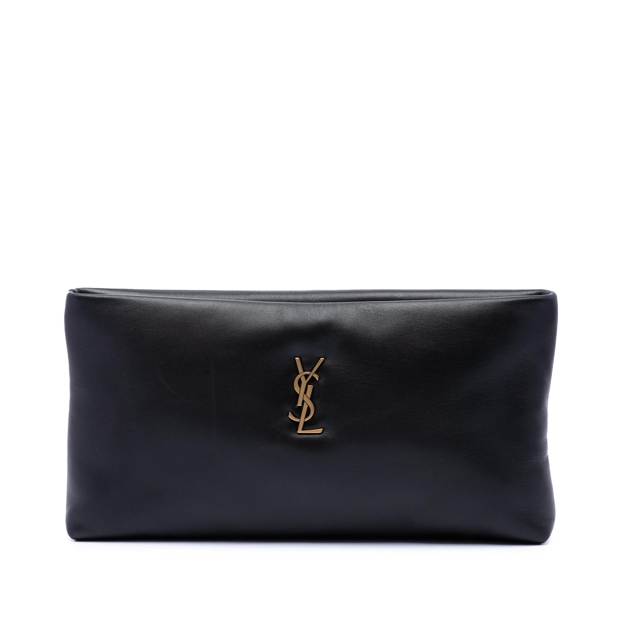 Saint Laurent Lambskin Monogram Long Calypso Zipped Pouch