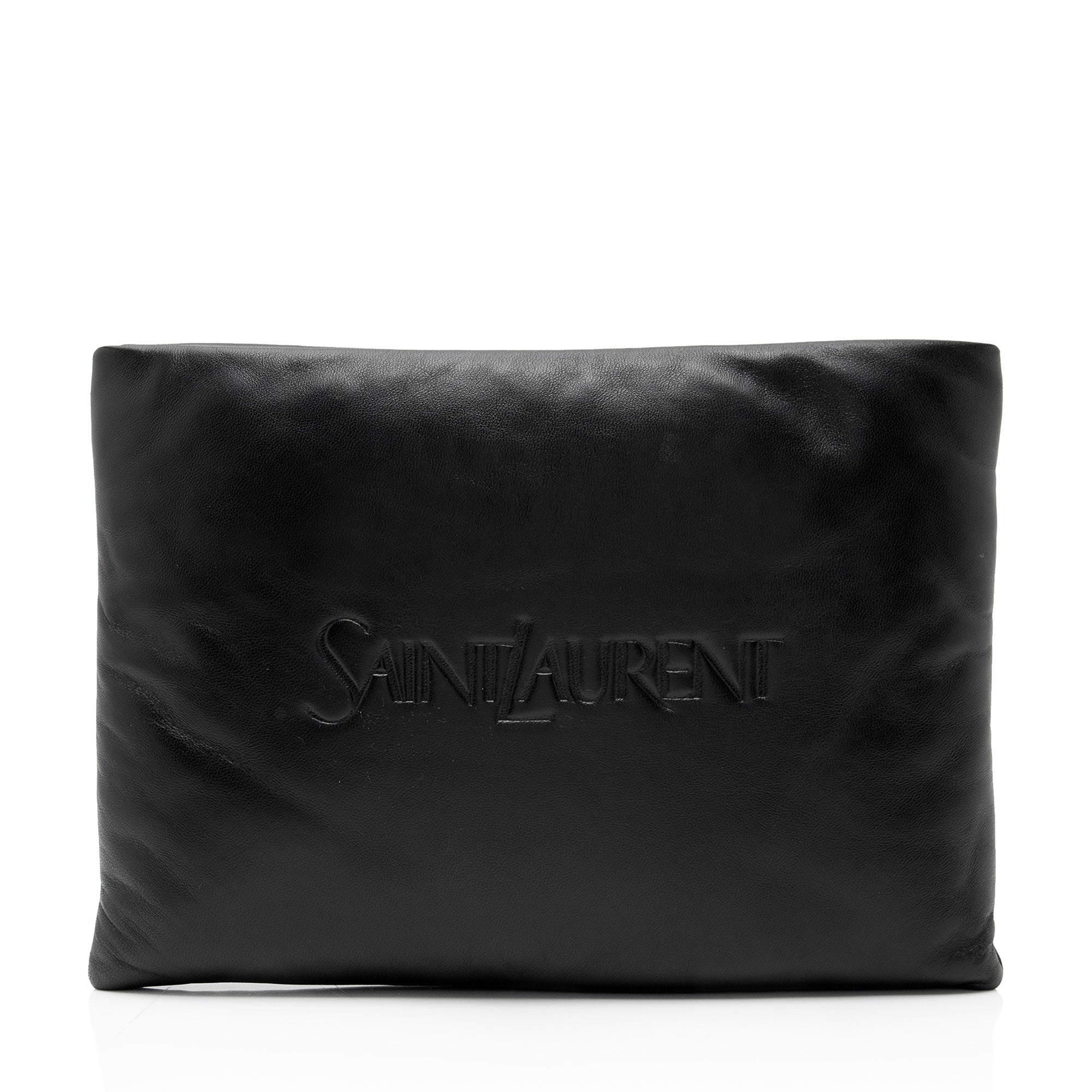 Saint Laurent Lambskin Logo Puffy Pouch