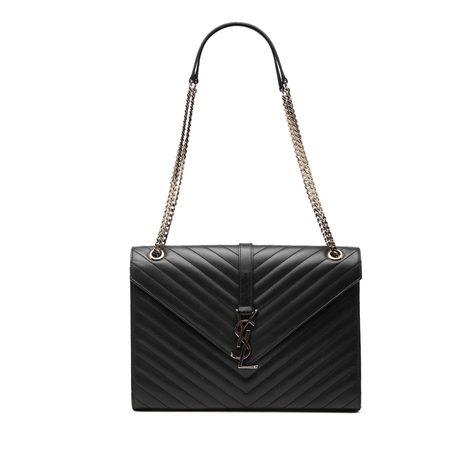 Saint Laurent Large Calfskin Chevron Monogram Envelope Bag