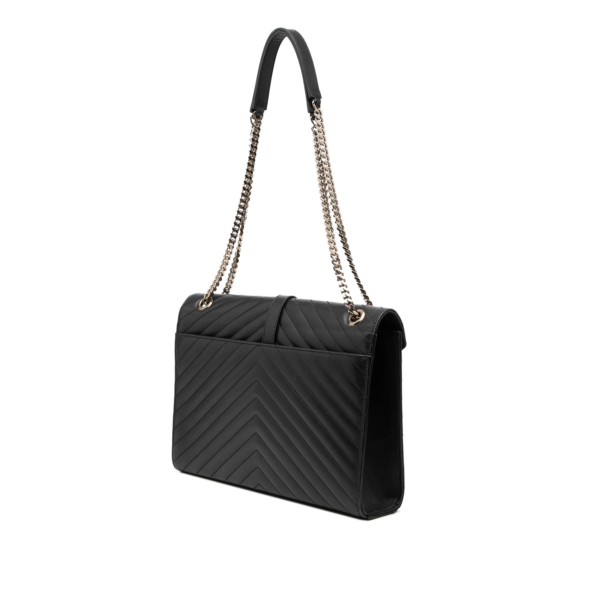 Saint Laurent Large Calfskin Chevron Monogram Envelope Bag