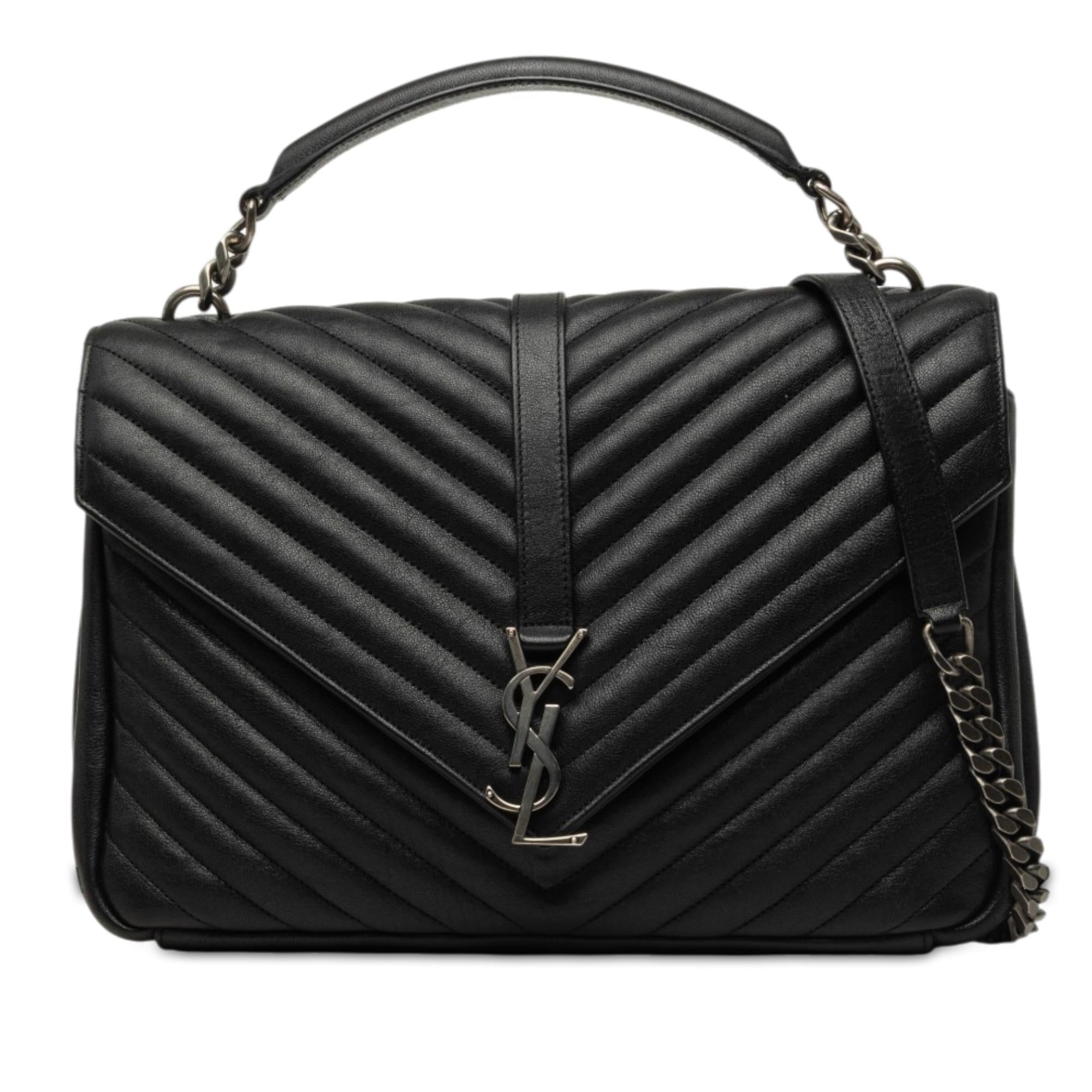 Saint Laurent Large Chevron Sheepskin Monogram College Bag