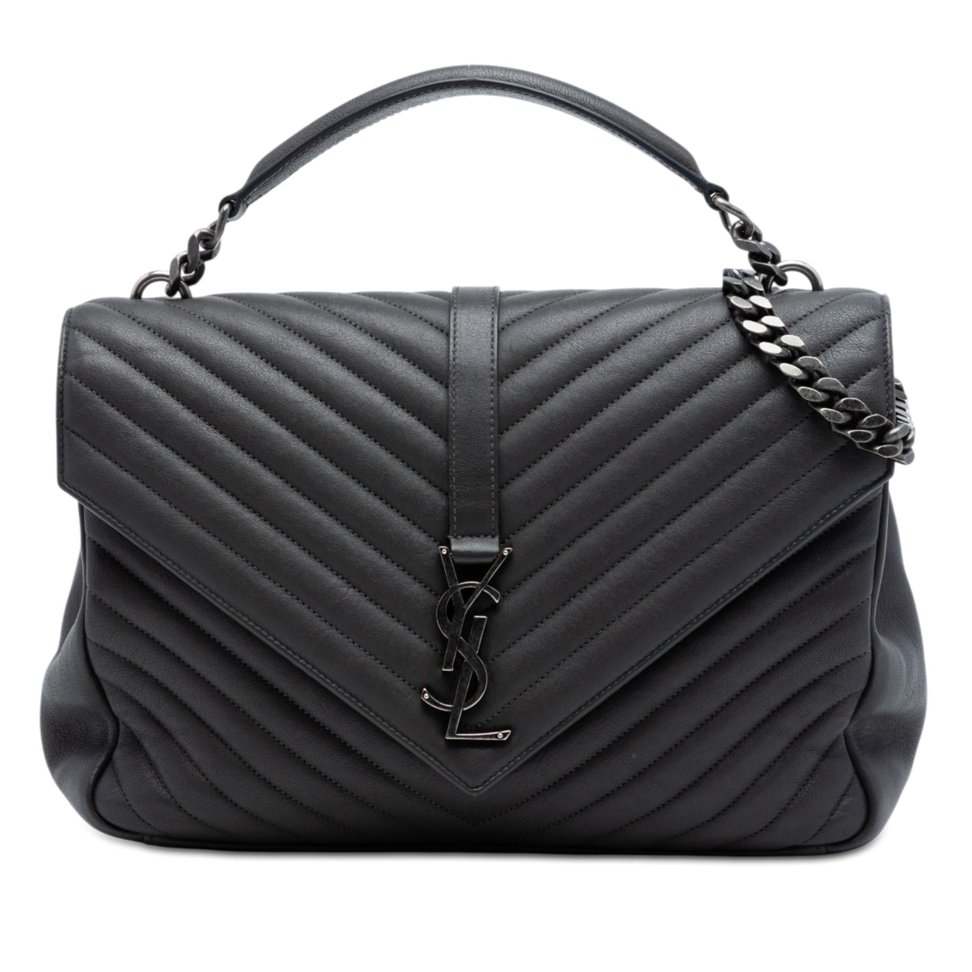 Saint Laurent Large Chevron Sheepskin Monogram College Satchel