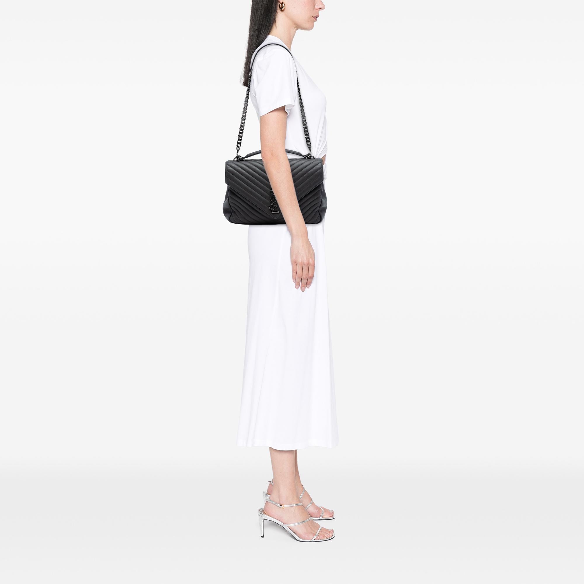 Saint Laurent Large Chevron Sheepskin Monogram College Satchel