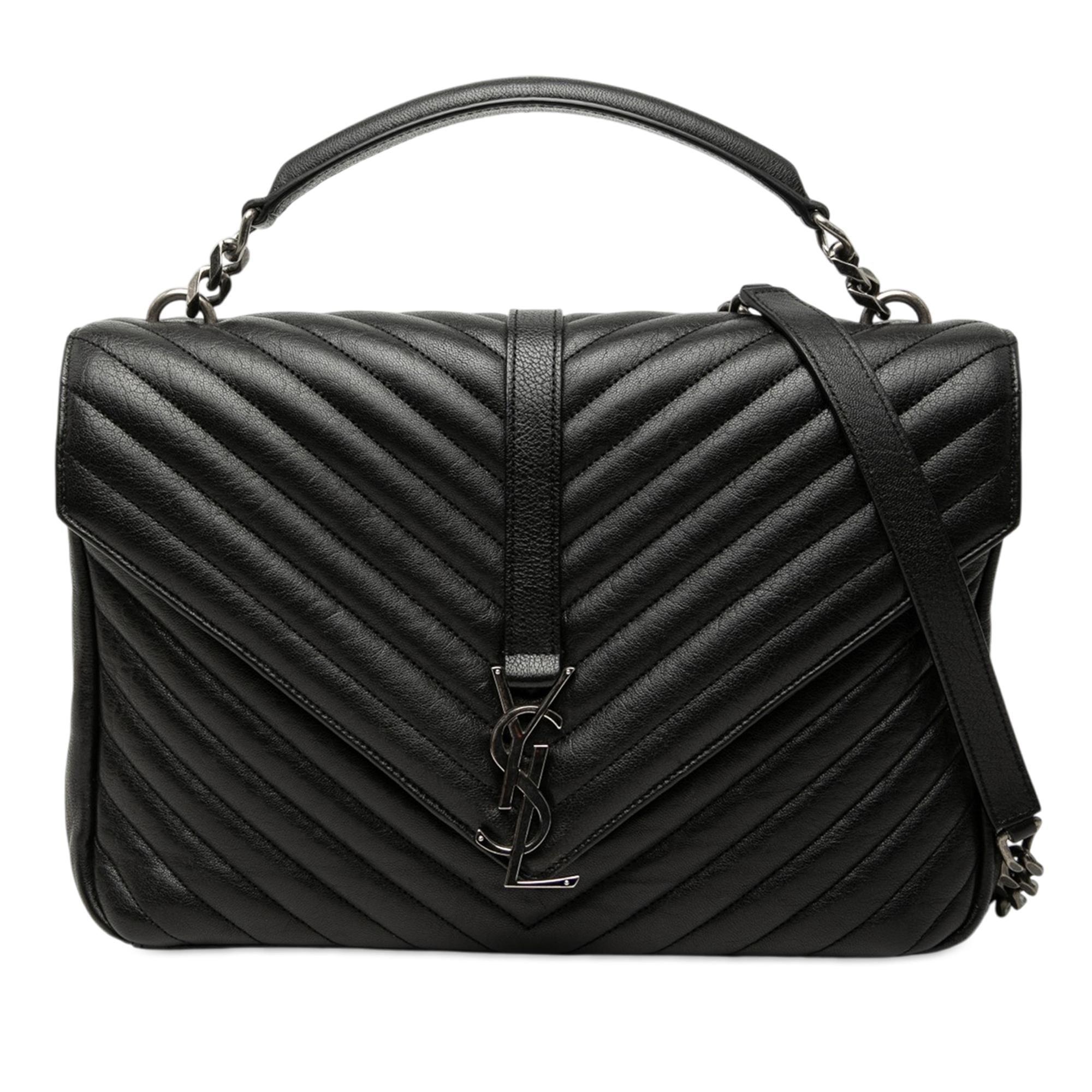 Saint Laurent Large Chevron Sheepskin Monogram College Satchel
