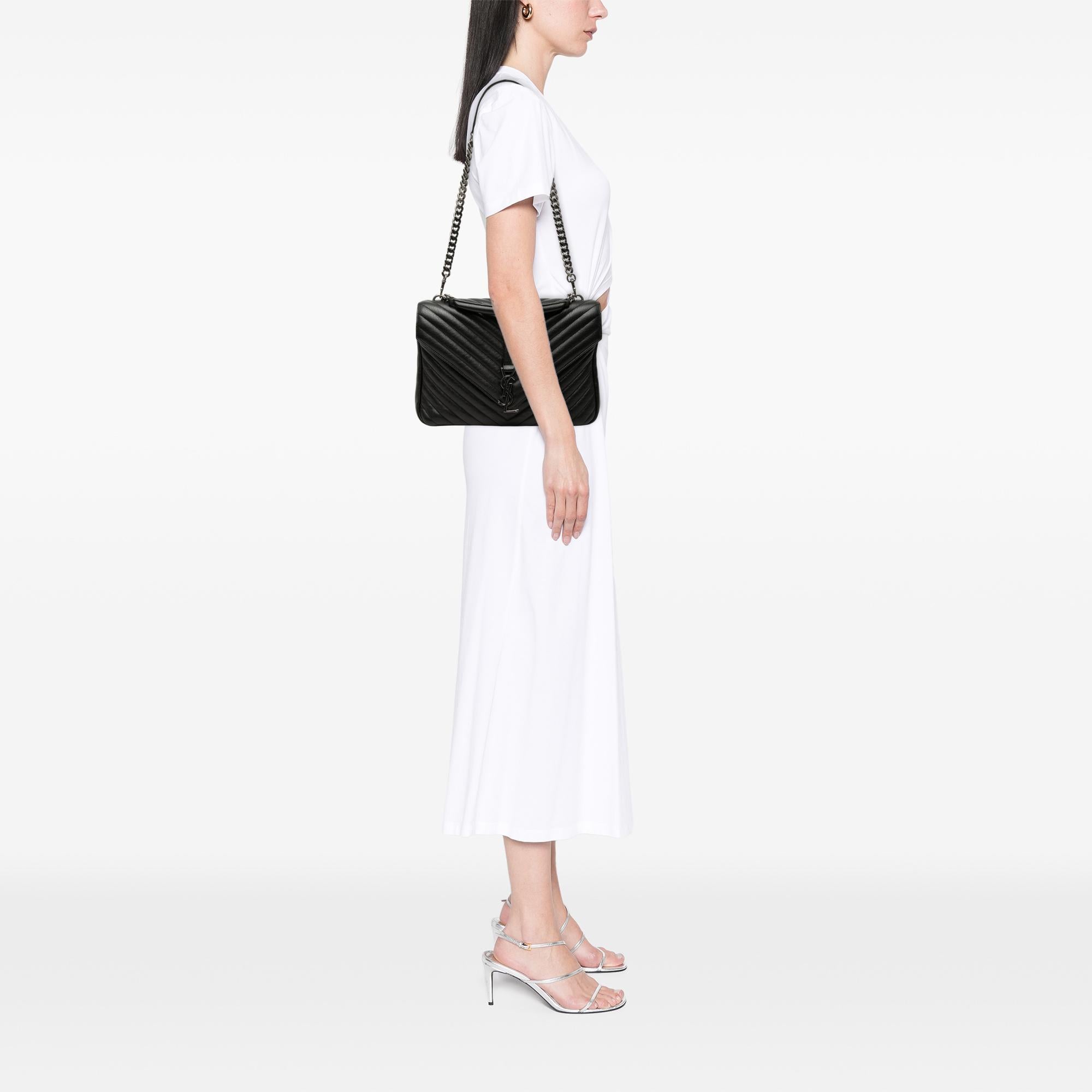 Saint Laurent Large Chevron Sheepskin Monogram College Satchel