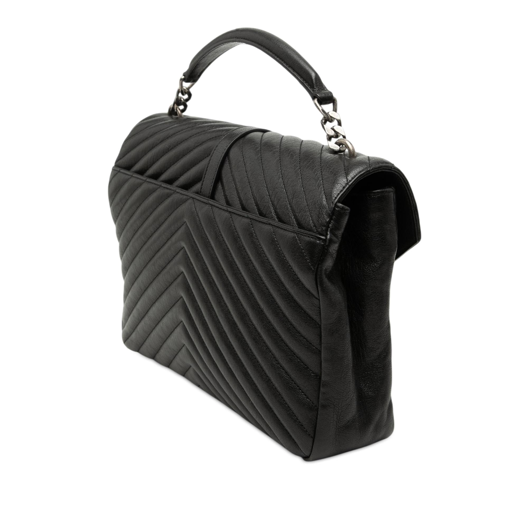 Saint Laurent Large Chevron Sheepskin Monogram College Satchel