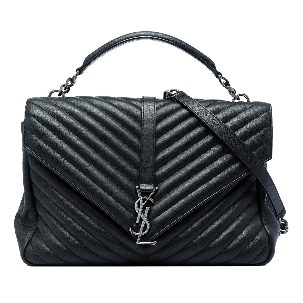 Saint Laurent Large Chevron Sheepskin Monogram College Satchel