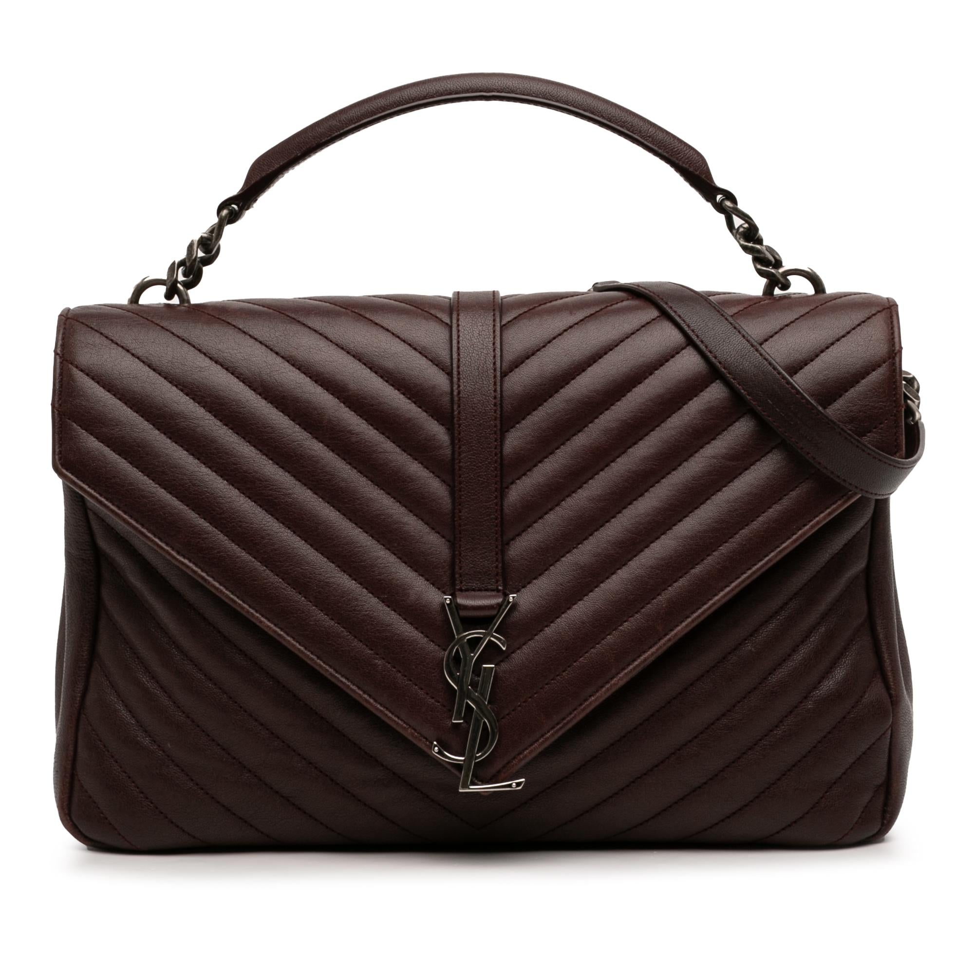 Saint Laurent Large Sheepskin Chevron Monogram College Satchel