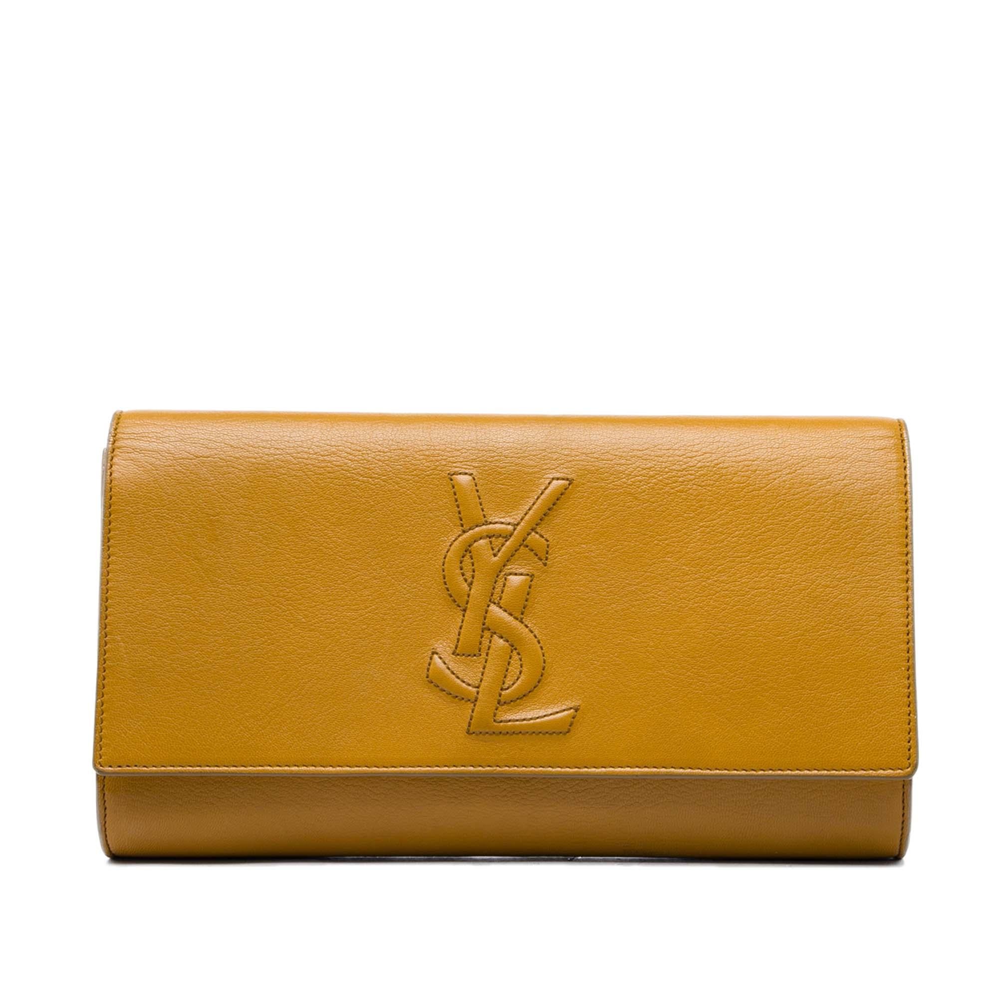 Saint Laurent Large Textured Calfskin Monogram Belle De Jour Clutch