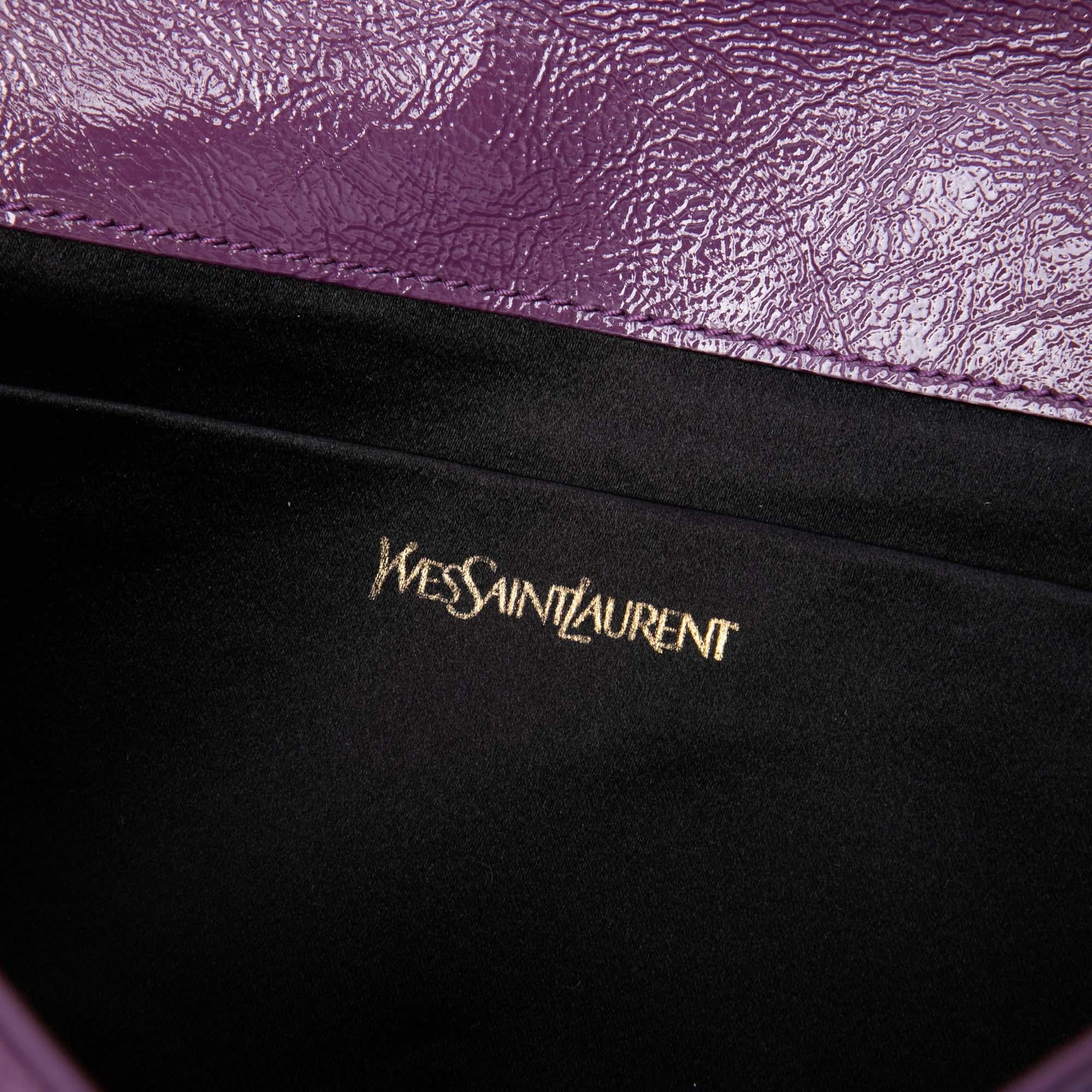 Saint Laurent Large Textured Patent Monogram Belle De Jour Clutch