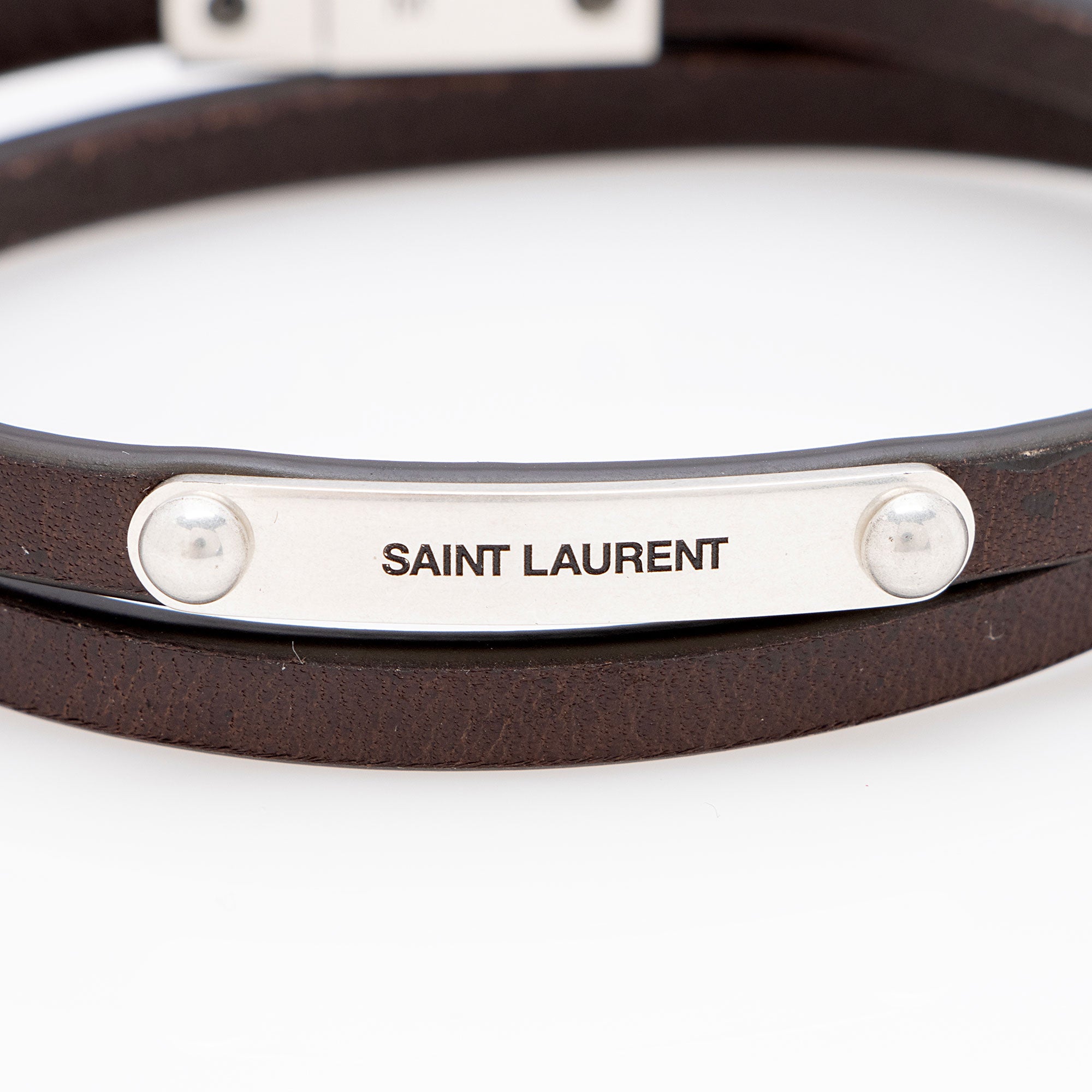 Saint Laurent Leather ID Double Wrap Bracelet