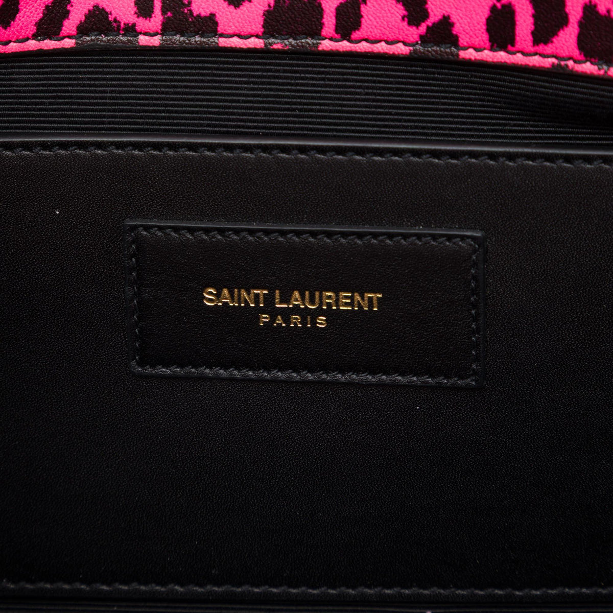 Saint Laurent Leather Leopard Print Monogram Cassandre Clutch