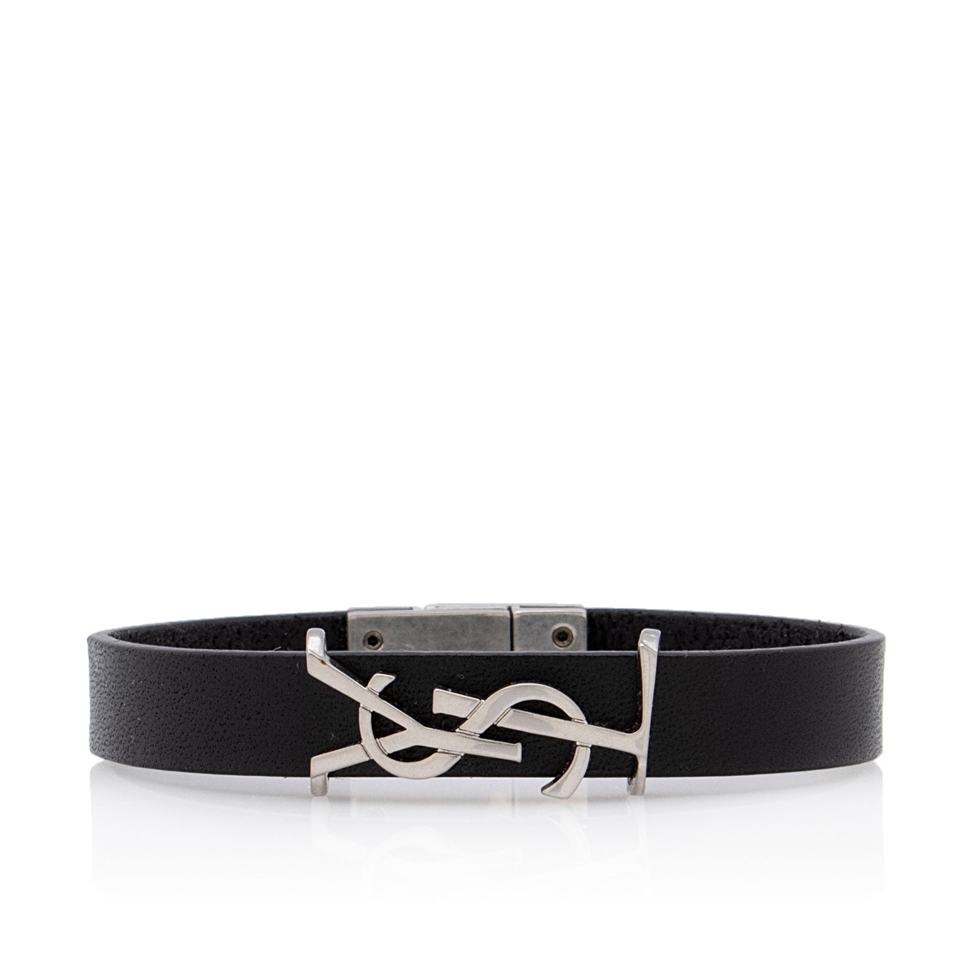 Saint Laurent Leather Monogram Cassandre Bracelet (SHF-nbNjk2)