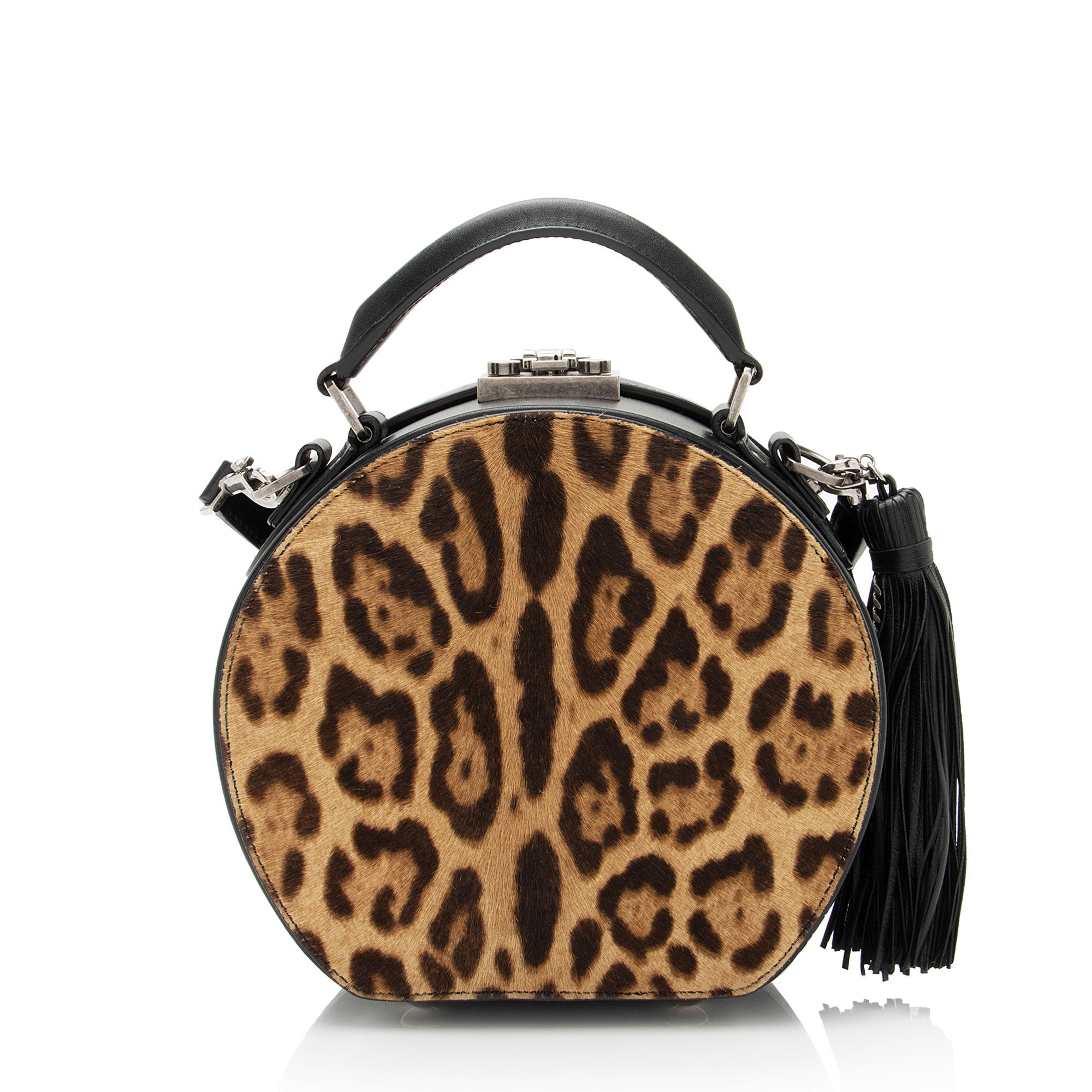 Saint Laurent Leather Ponyhair Leopard Print Mica Hatbox Small Crossbody