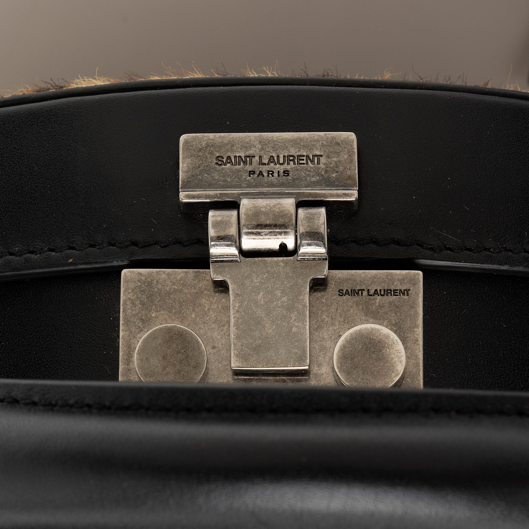 Saint Laurent Leather Ponyhair Leopard Print Mica Hatbox Small Crossbody