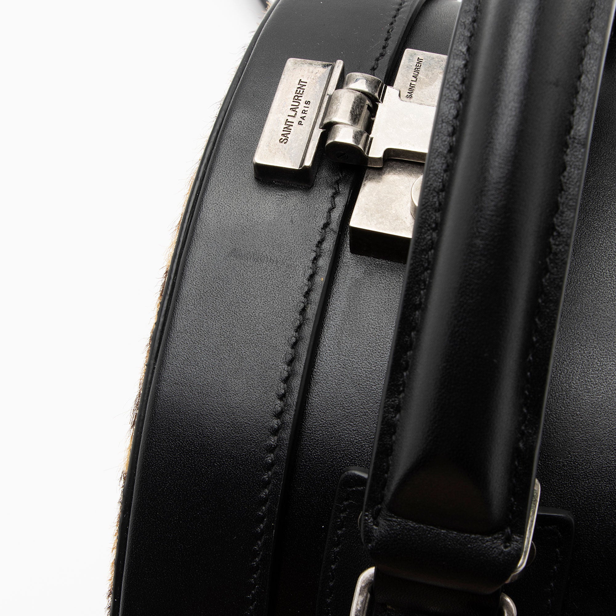 Saint Laurent Leather Ponyhair Leopard Print Mica Hatbox Small Crossbody