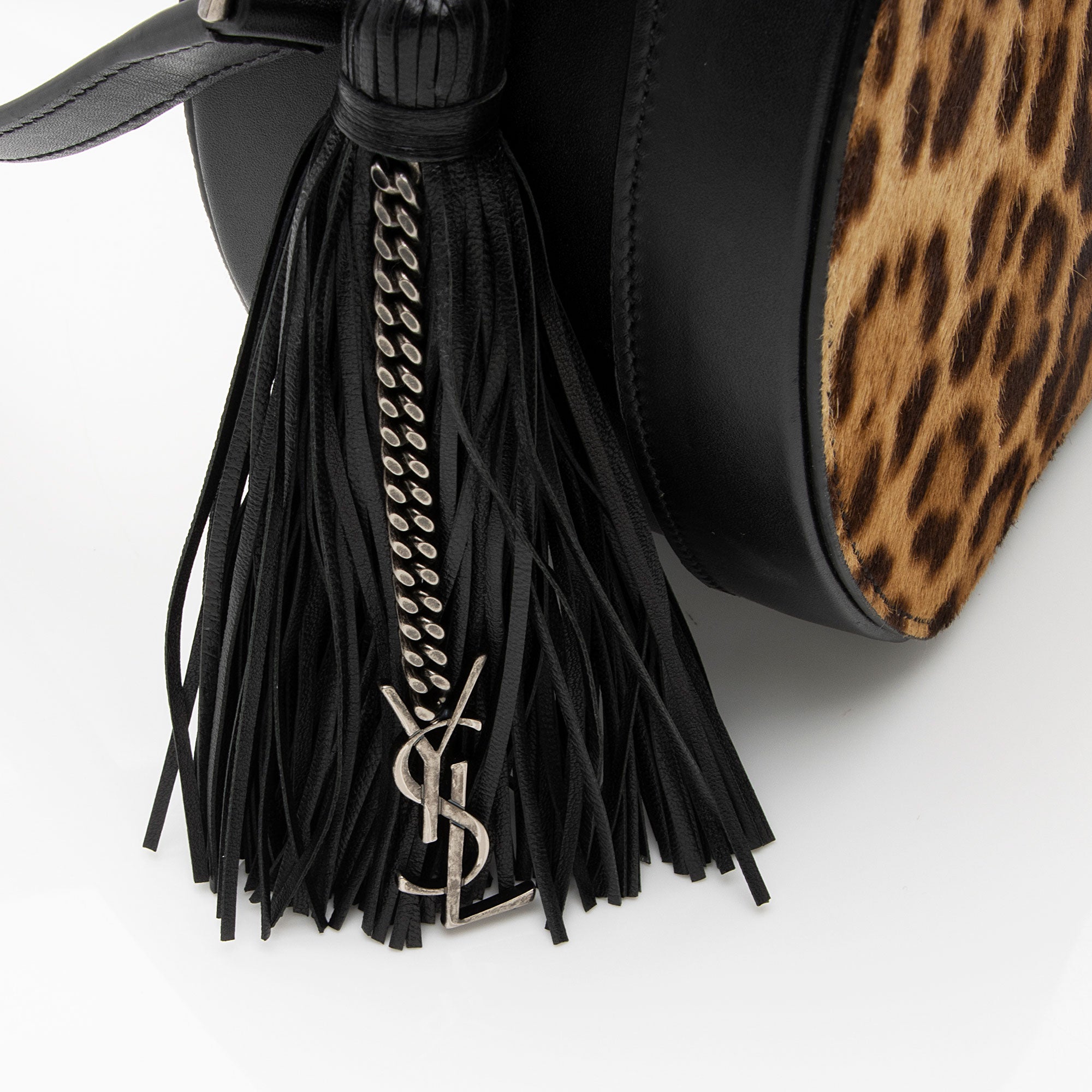 Saint Laurent Leather Ponyhair Leopard Print Mica Hatbox Small Crossbody