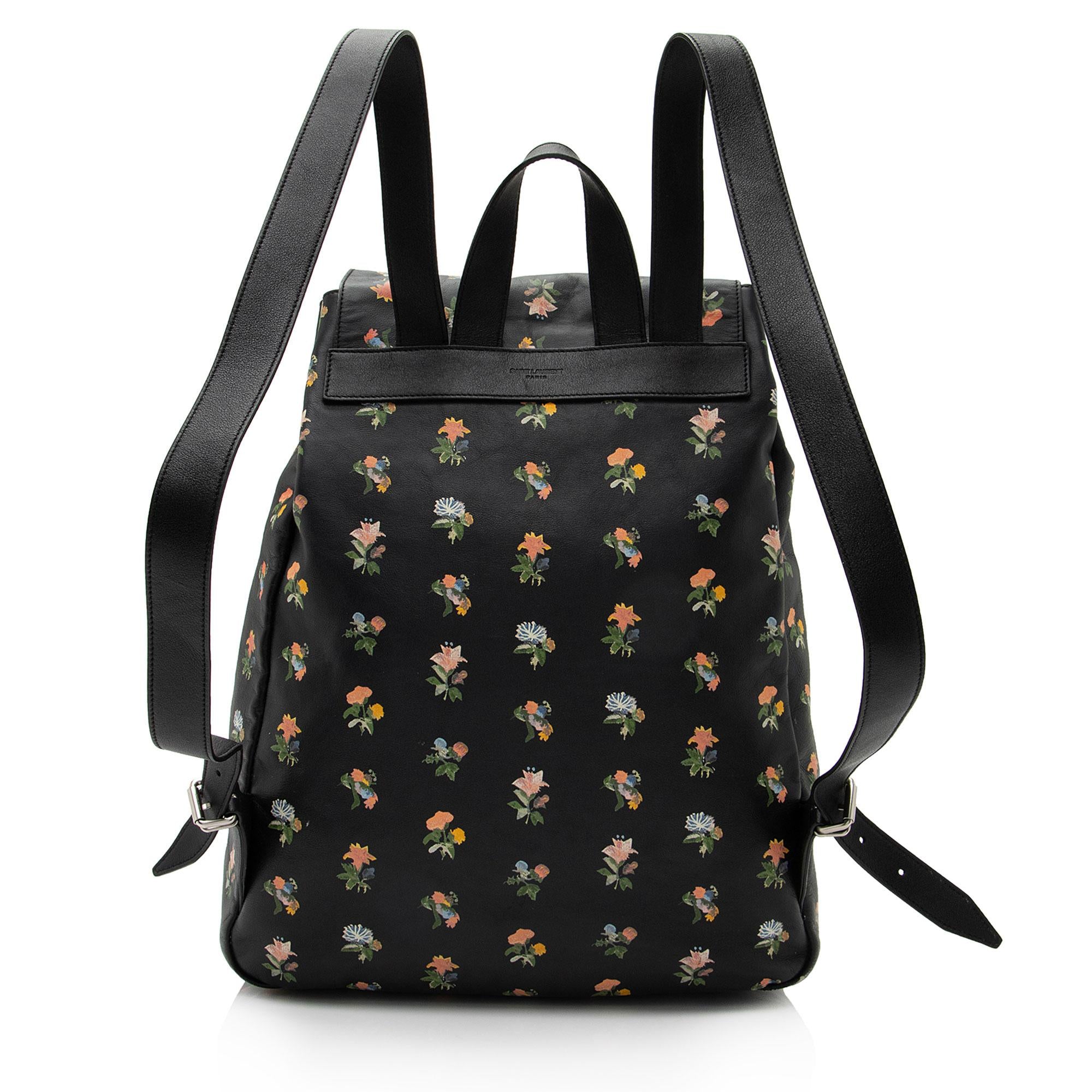 Saint Laurent Leather Prairie Floral Festival Backpack (SHF-VN9m0q)