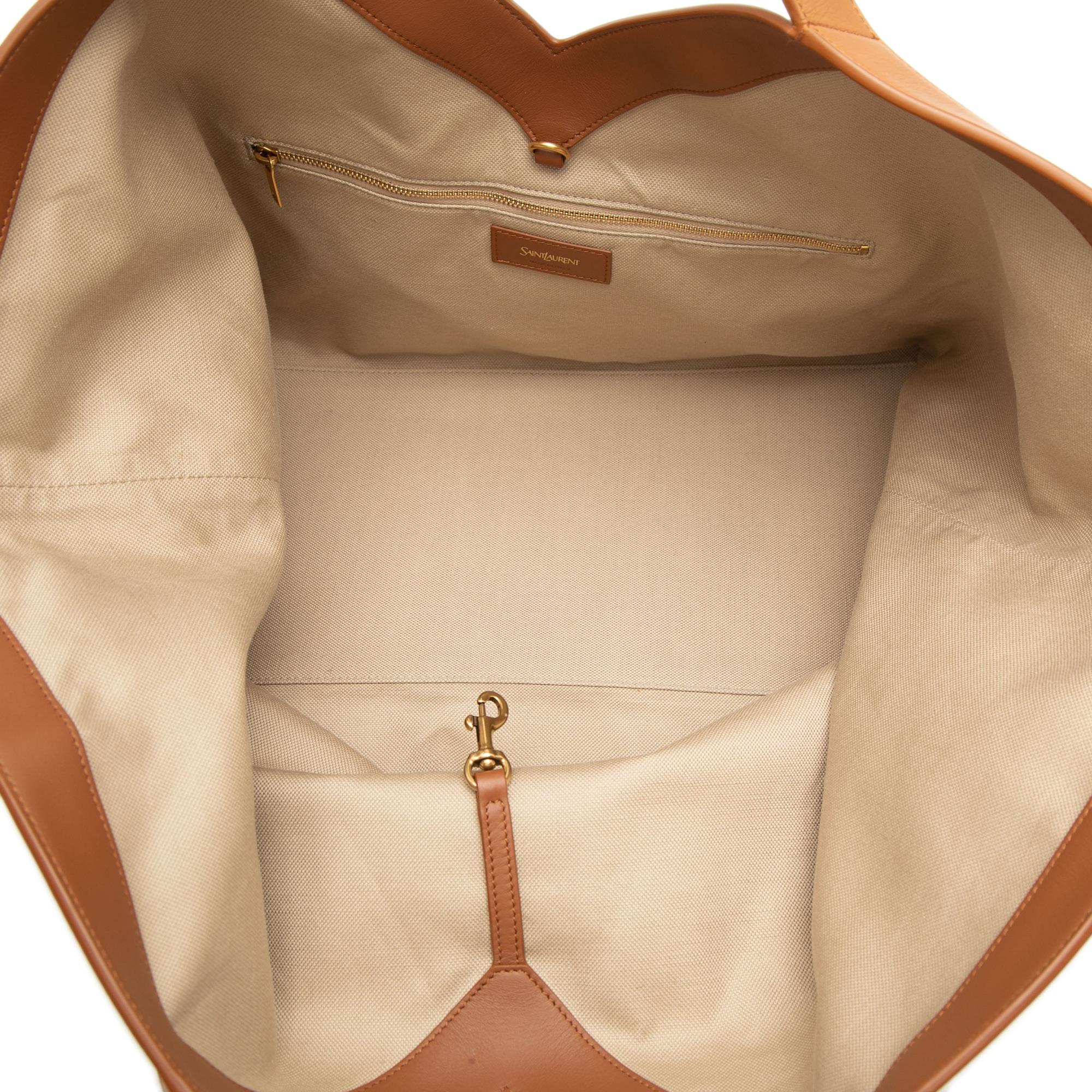 Saint Laurent Leather Trimmed Canvas Y Tote