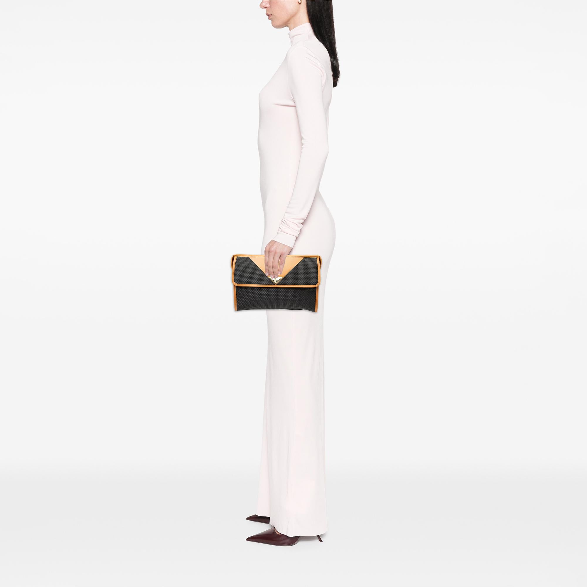 Saint Laurent Leather Trimmed Coated Canvas Clutch